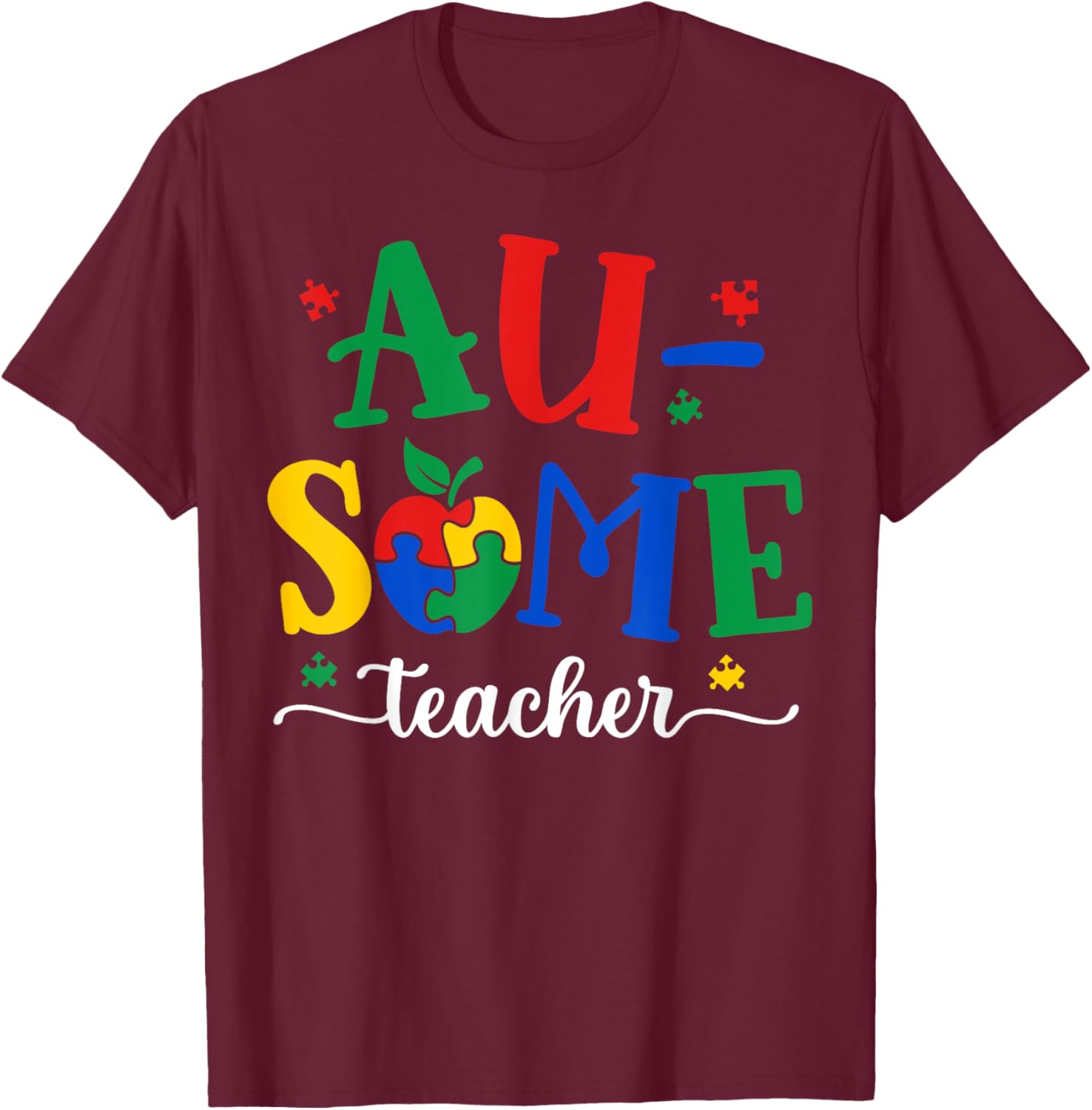 Funny Awesome Teacher Autism Awareness Month Puzzle Pieces T-Shirt - 7