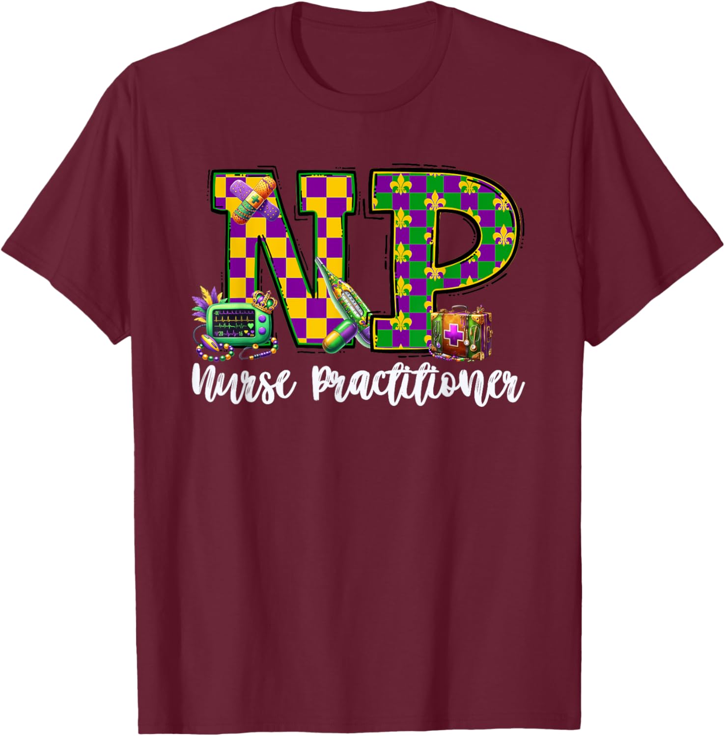 Cute Mardi Gras Nurse Practitioner T-Shirt for Women, Fun and Stylish - 10