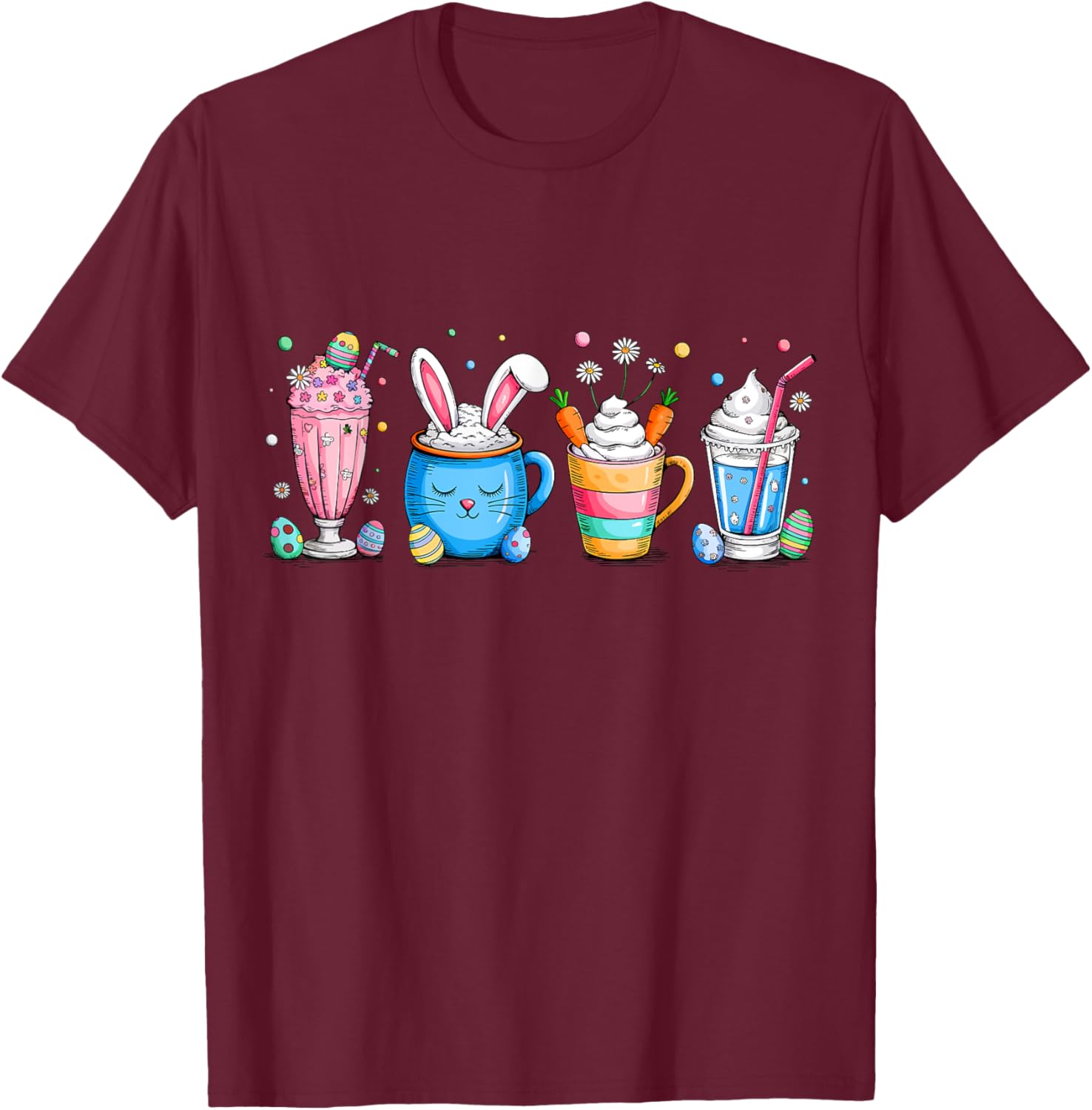 Cute Coffee Bunny T-Shirt for Women Girls with Easter Egg Design - 2
