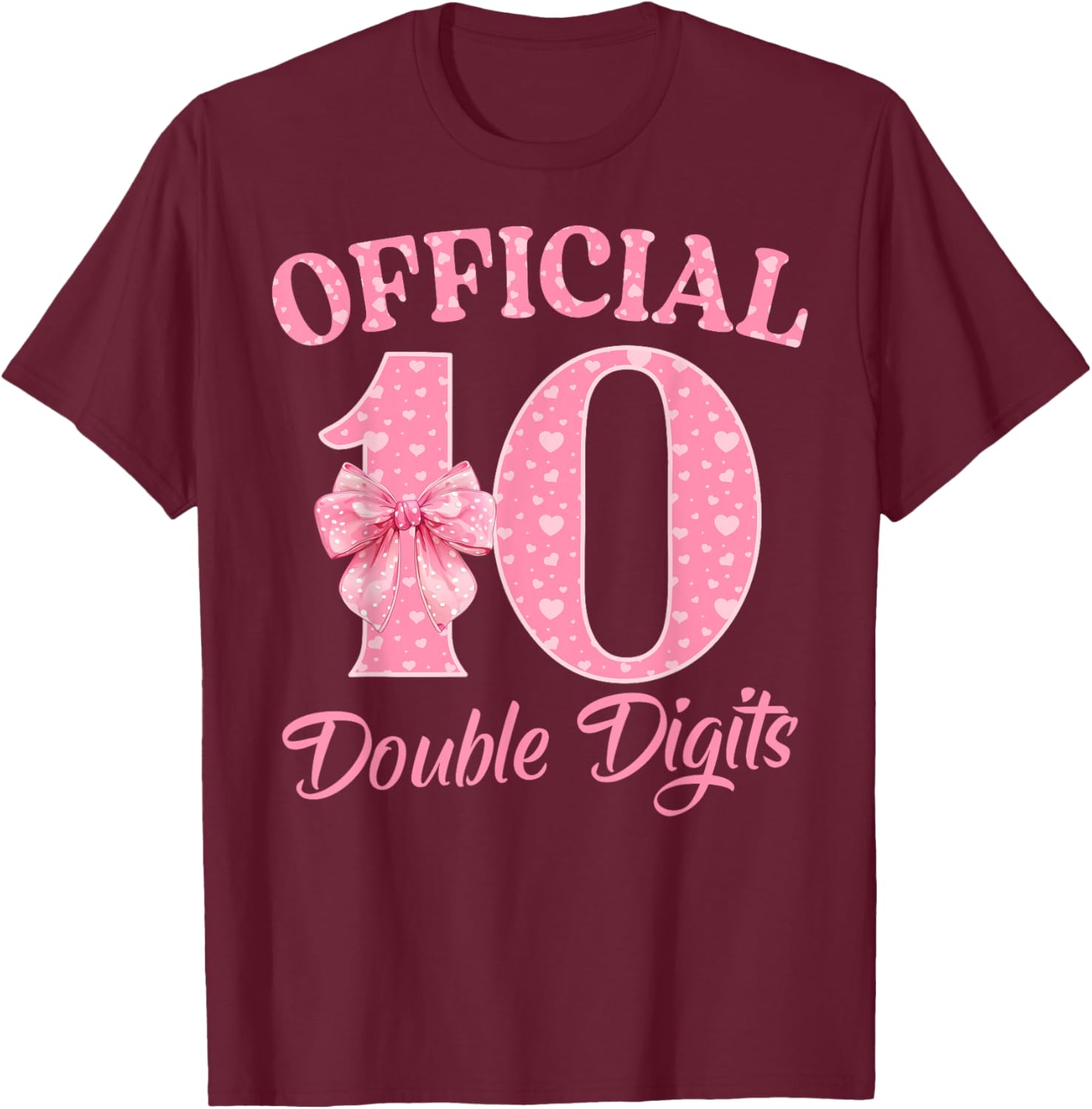 Cute Pink 10th Birthday Coquette Bow T-Shirt for Girls 10 Years Old - 21