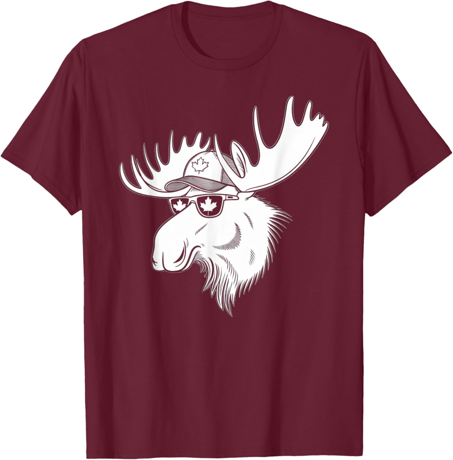 Funny Canada Day T-Shirt with Moose and Maple Leaf Sunglasses Design - 1