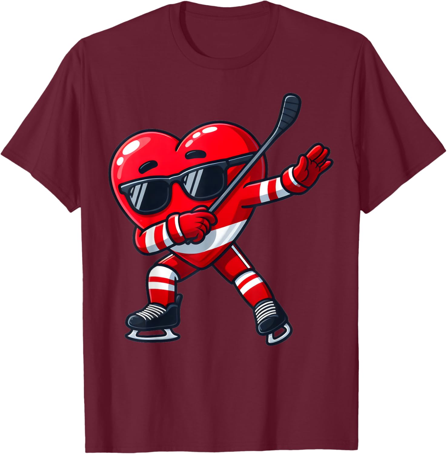Cute Dabbing Heart Ice Hockey T-Shirt for Funny Valentine's Day Fun - 17