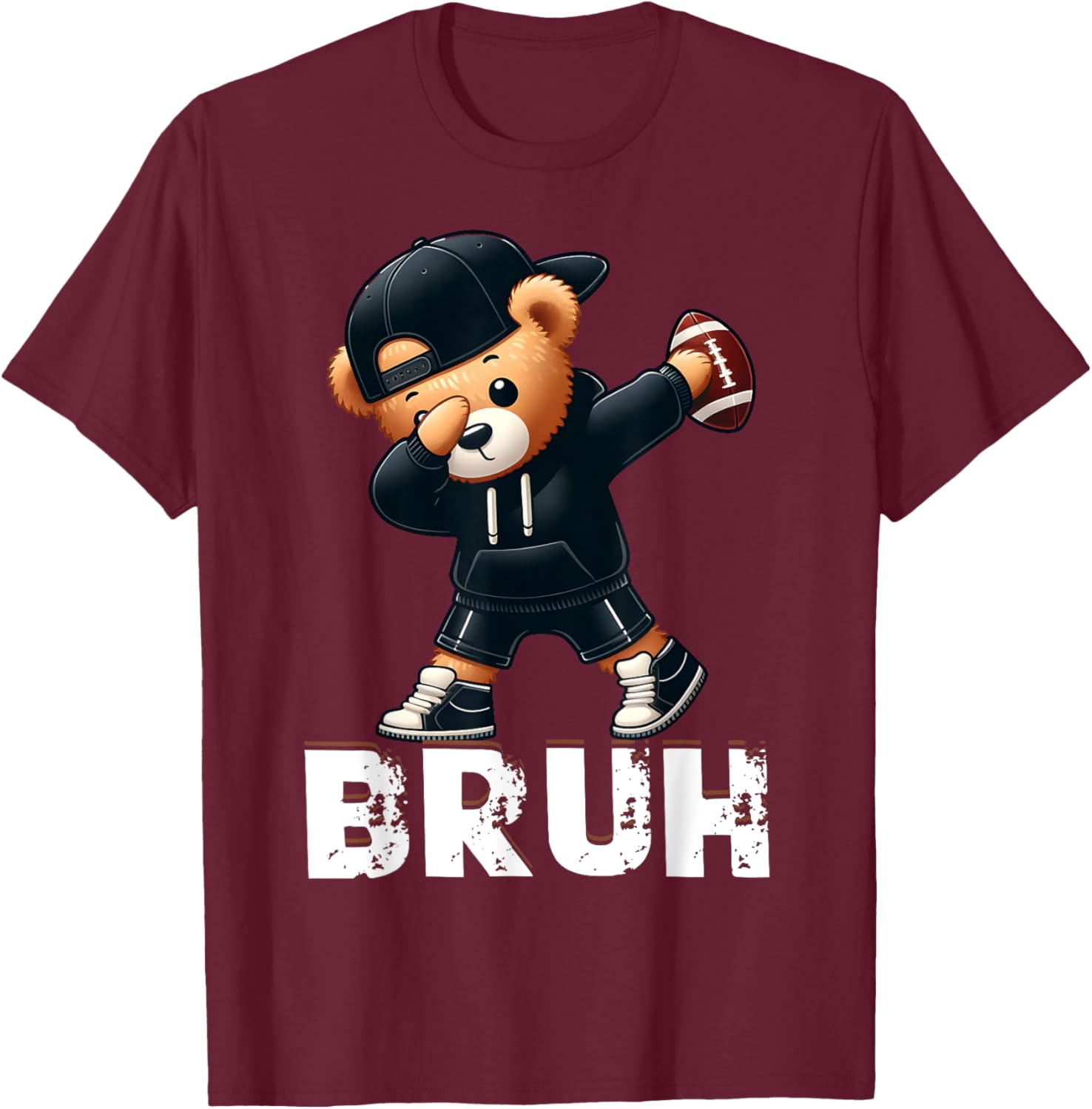 Funny Bruh Hip Hop Teddy Bear Dabbing Football T-Shirt for Boys - 6