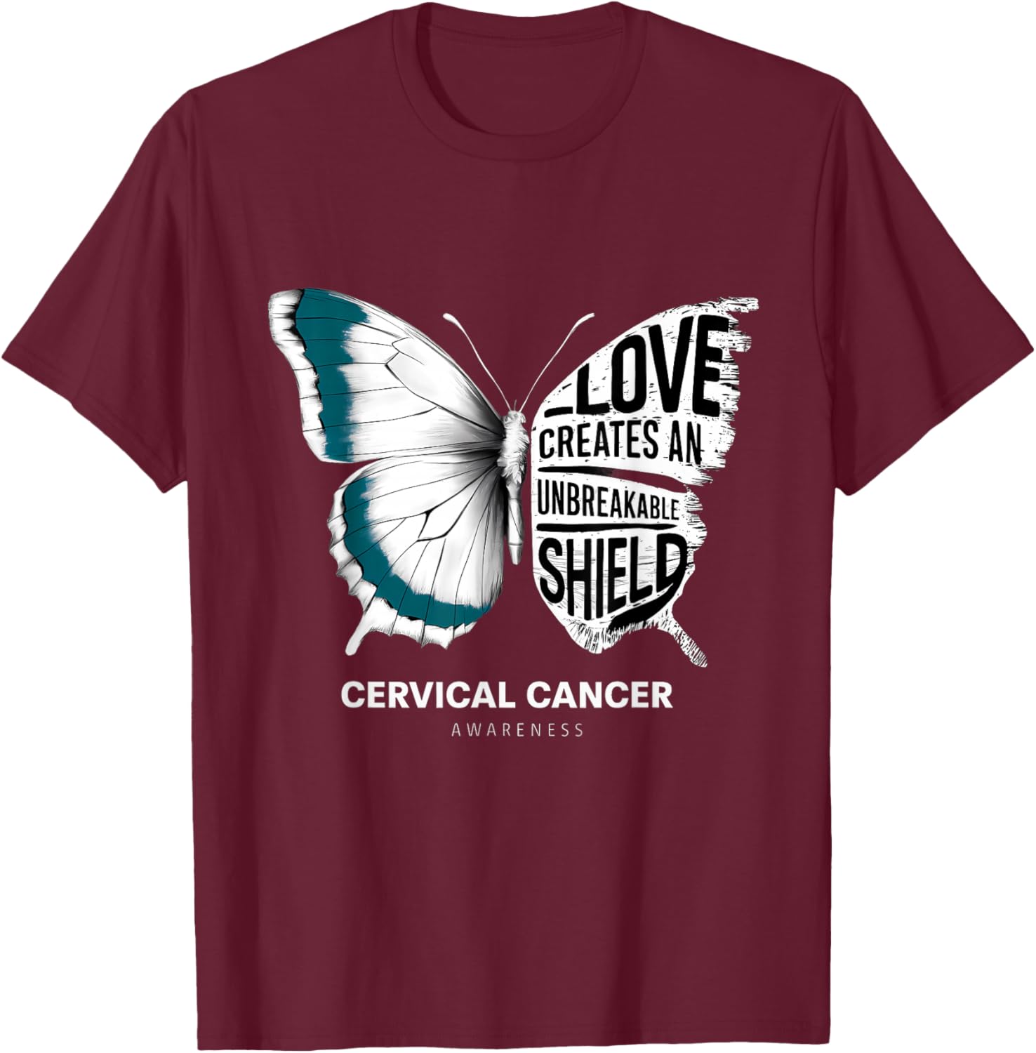 Cervical Cancer Awareness Teal Ribbon Unbreakable Shield T-Shirt - 2