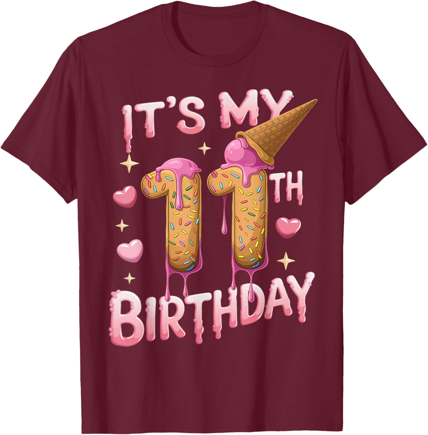 Cute Ice Cream 11th Birthday Shirt for Girls - Perfect Birthday Gift T-Shirt - 4
