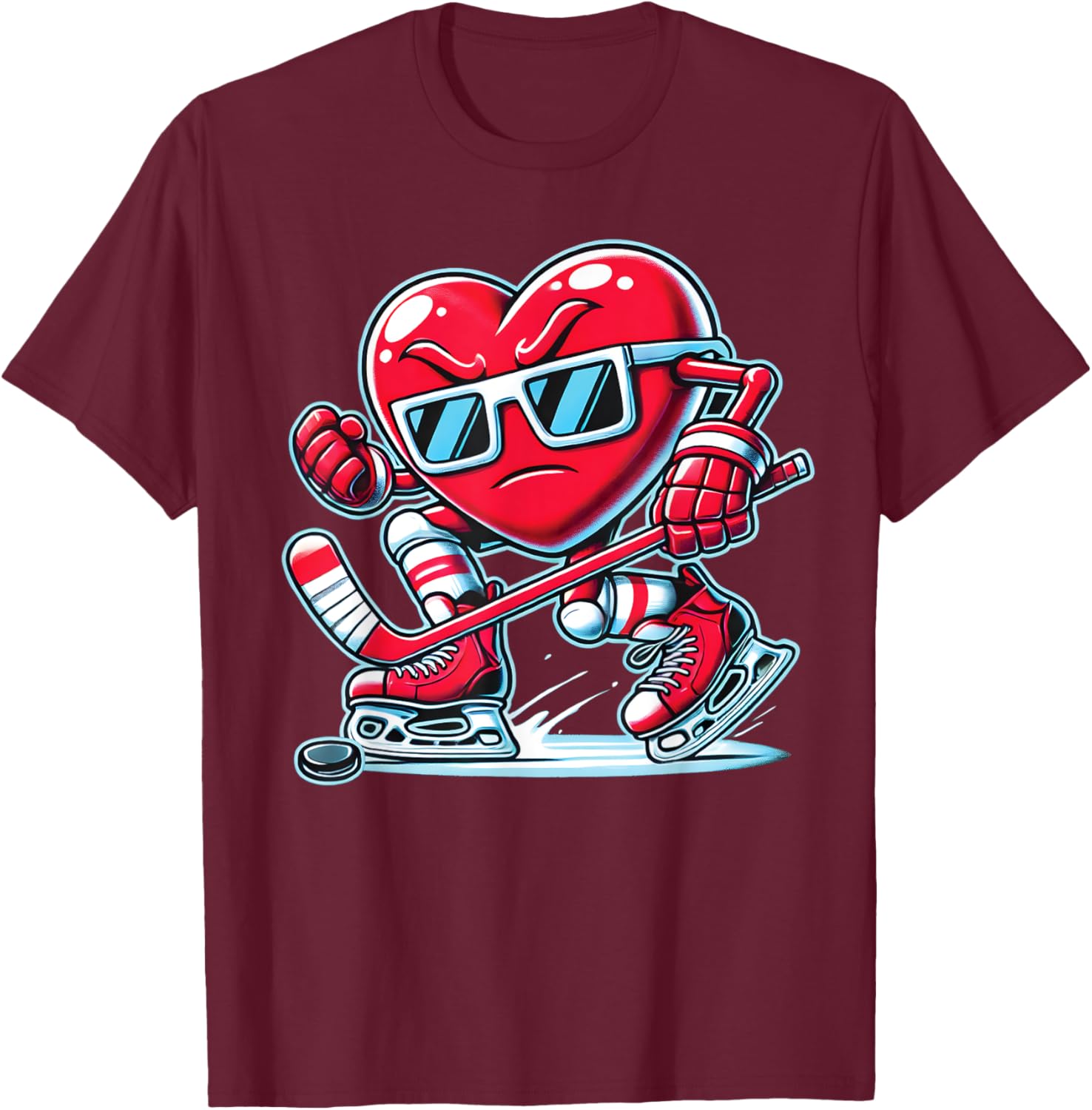 Cute Heart Ice Hockey T-Shirt for Valentine's Day - Men, Women, Boys - 27