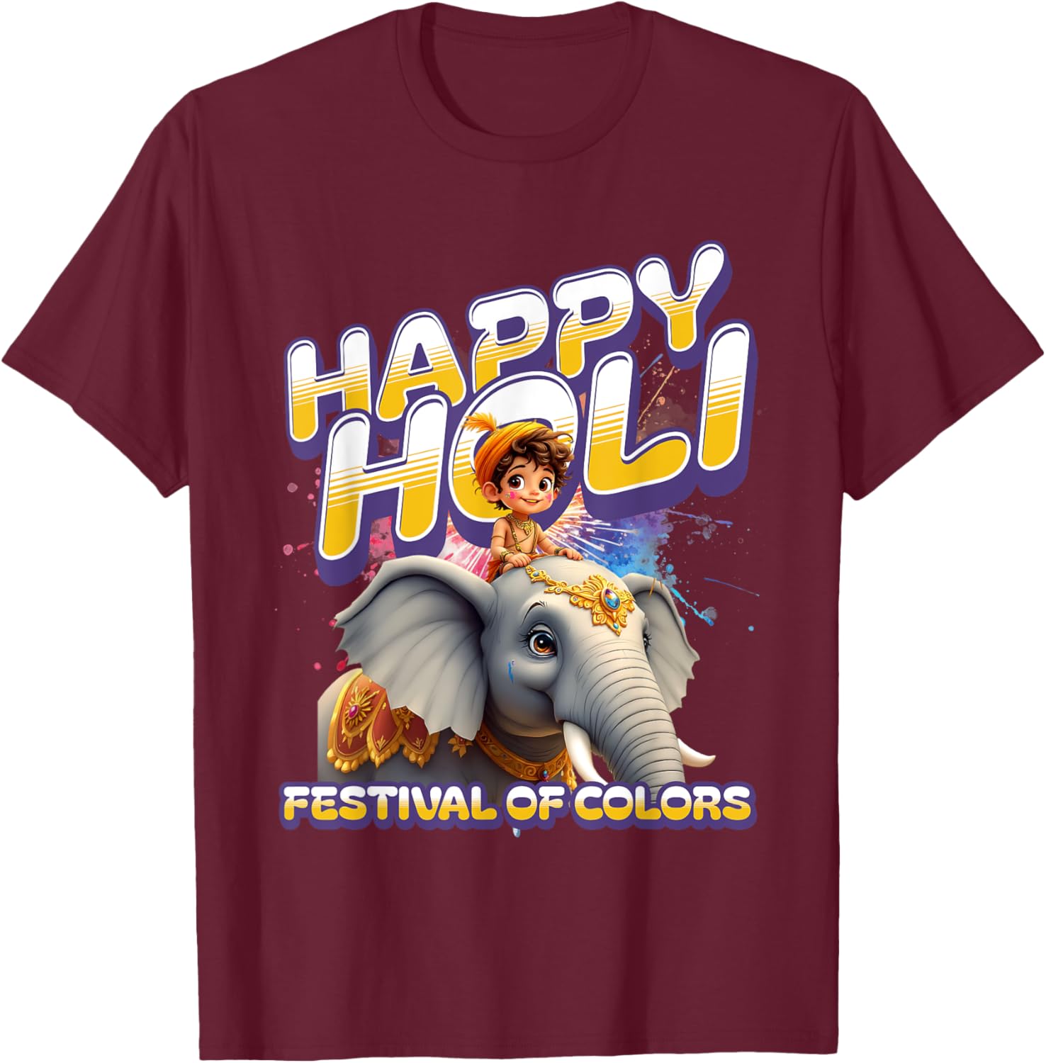 Happy Holi Elephant Festival T-Shirt for Boys Spring Colors Apparel - 2