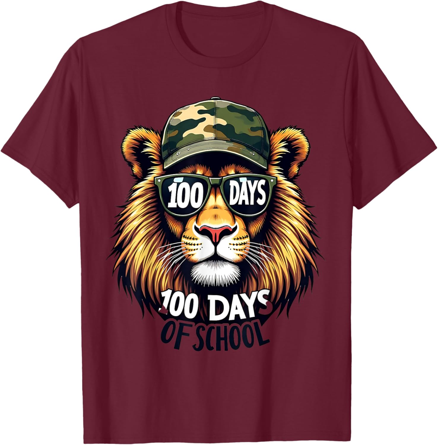 Cute 100 Days of School Lion Camo T-Shirt for Kids and Teachers - 11