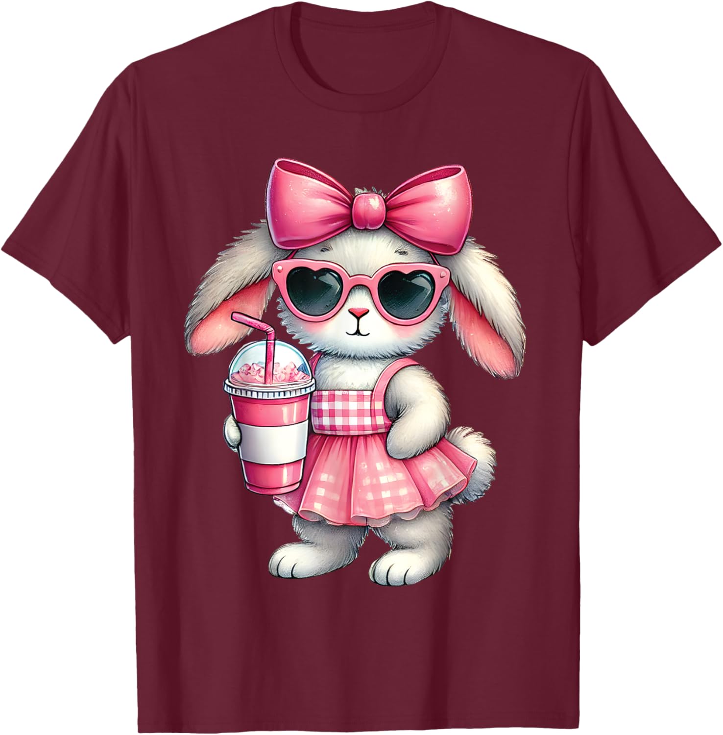 Cute Easter Bunny Drinking Iced Coffee T-Shirt for Women and Girls - 27