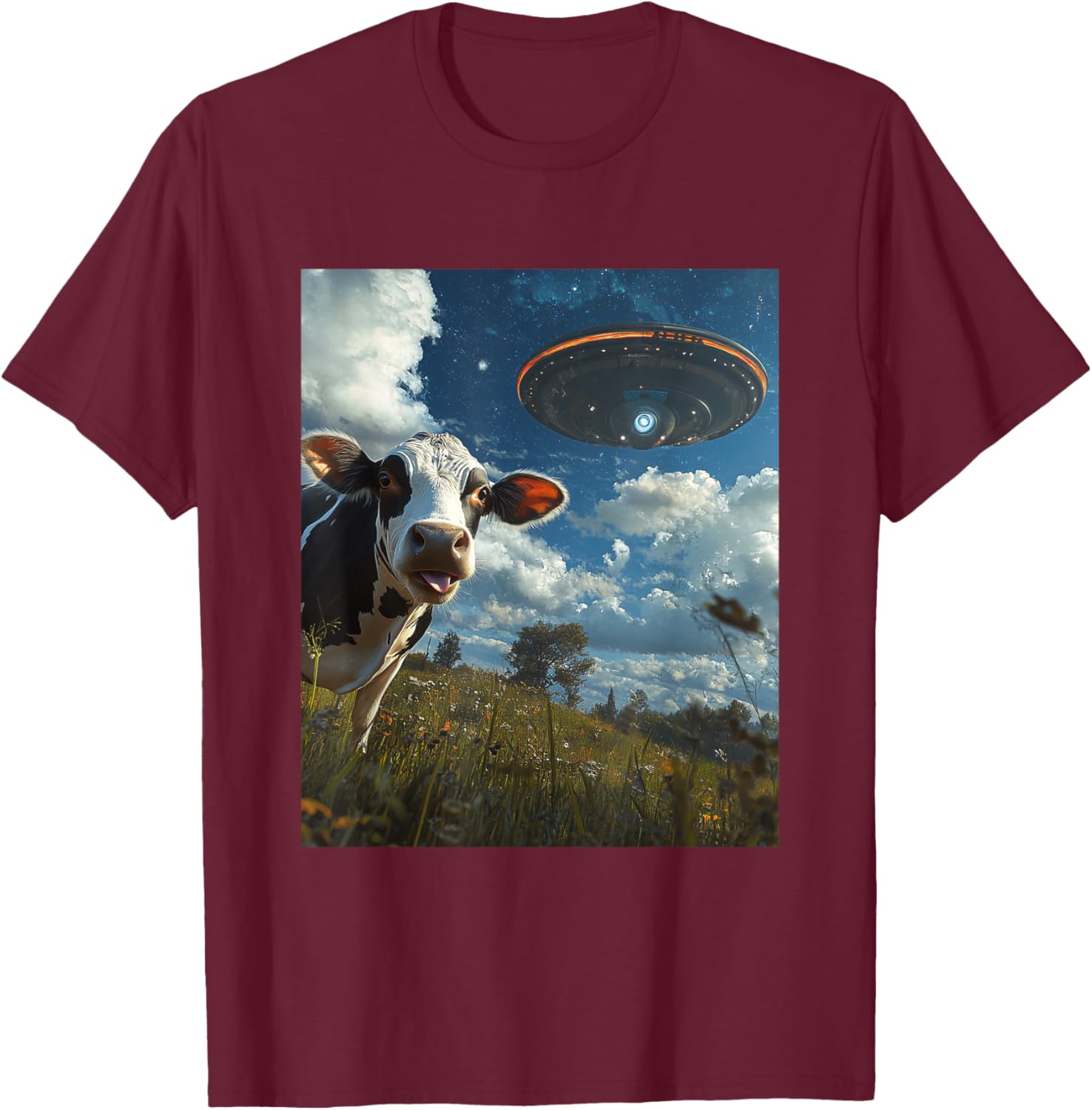 Funny Cow Selfie with Aliens UFO Graphic T-Shirt for Trendy Casual Wear - 29