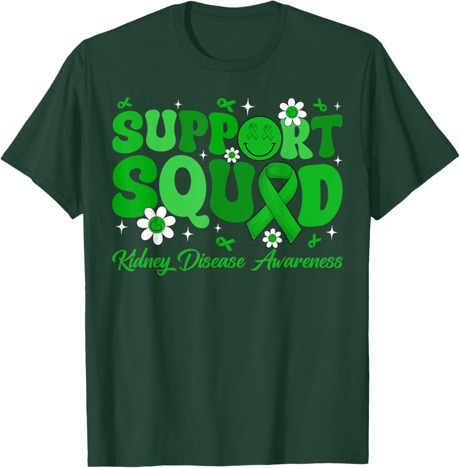 Groovy Support Squad Kidney Disease Awareness Green Ribbon T-Shirt - 8
