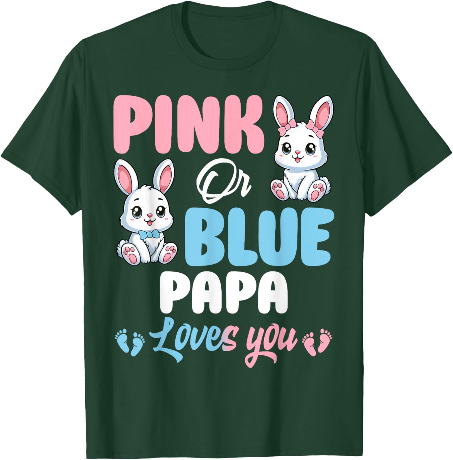 Cute Pink or Blue Papa Loves You Bunny Gender Reveal Party T-Shirt - 11