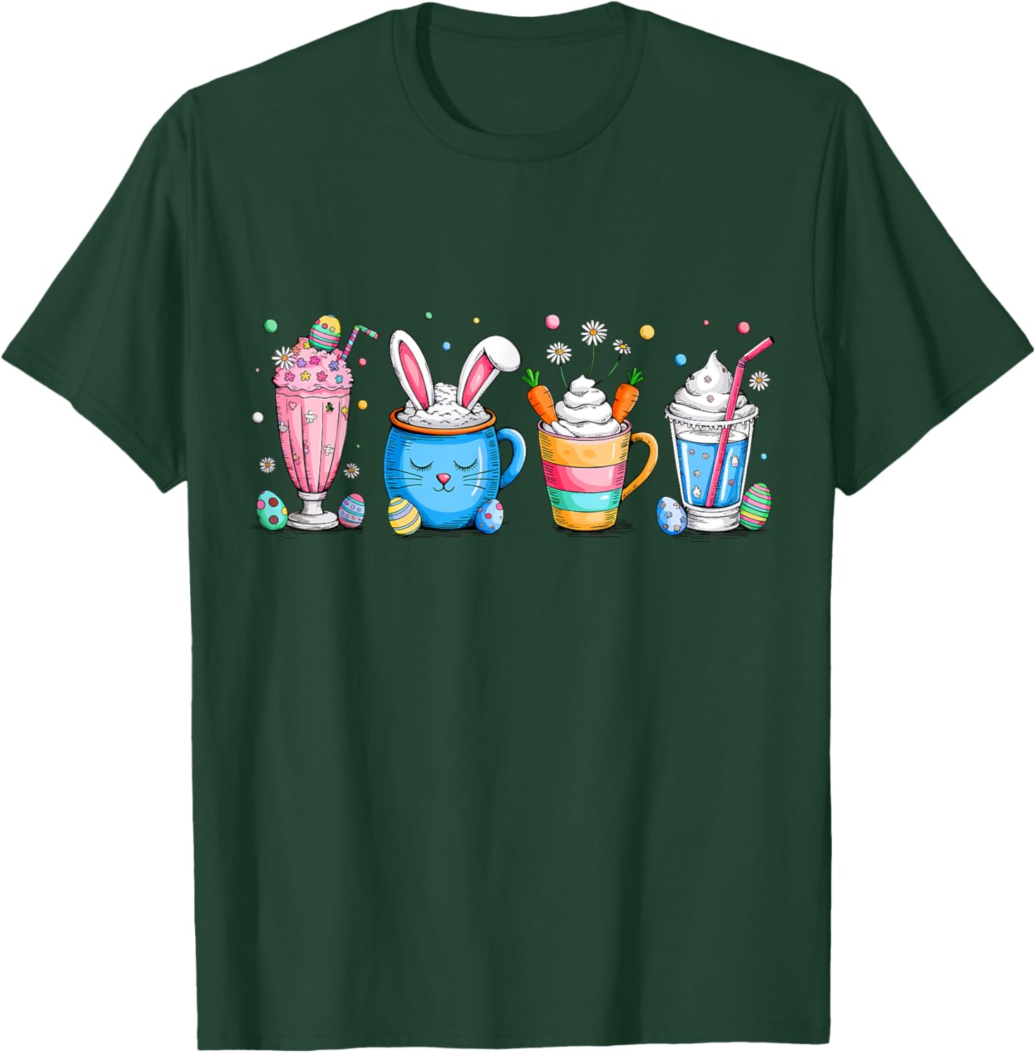Cute Coffee Bunny T-Shirt for Women Girls with Easter Egg Design - 19