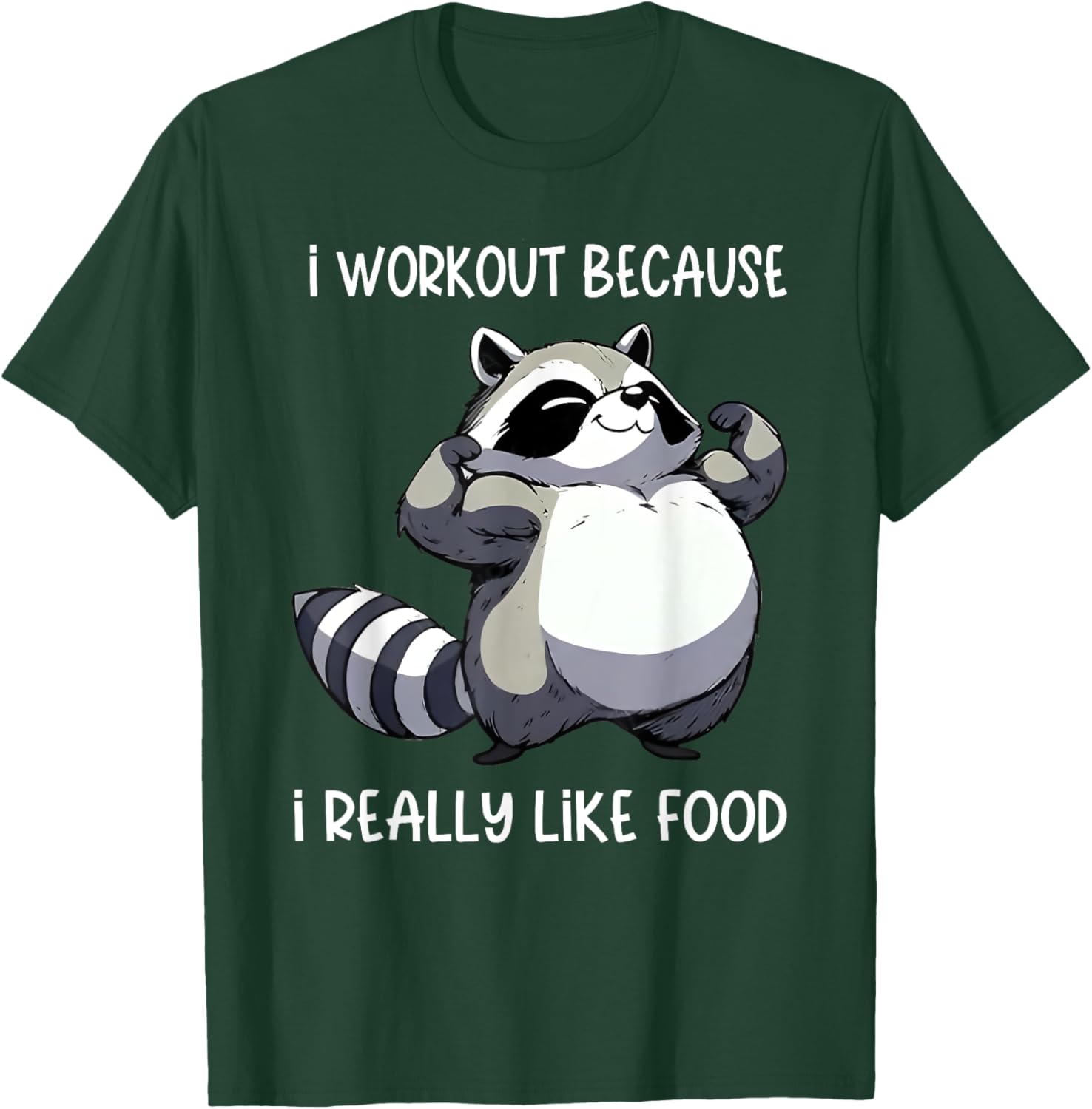 Funny Raccoon Biceps Pose T-Shirt for Food Lovers and Fitness Fans - 11