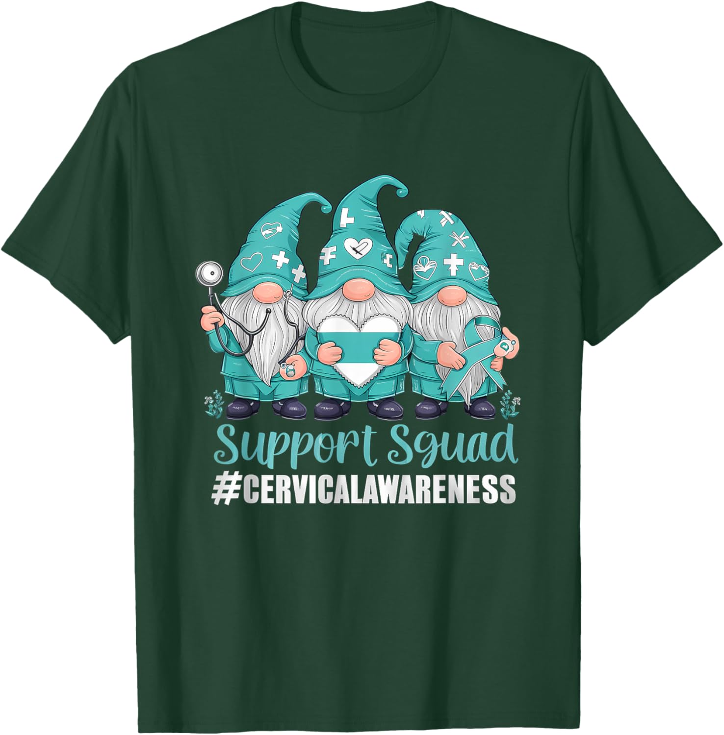 Cervical Cancer Awareness Gnome Teal Ribbon T-Shirt for Supporters - 23