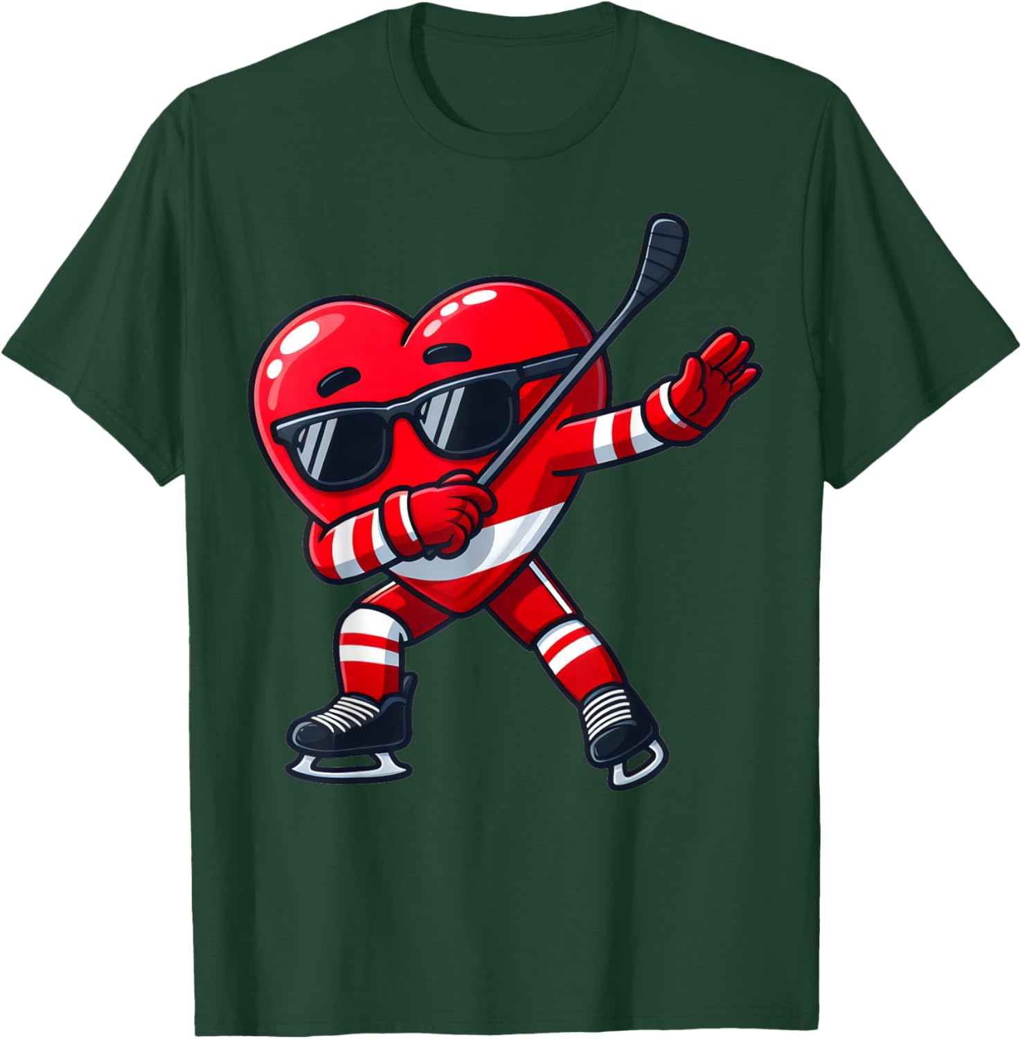 Cute Dabbing Heart Ice Hockey T-Shirt for Funny Valentine's Day Fun - 14