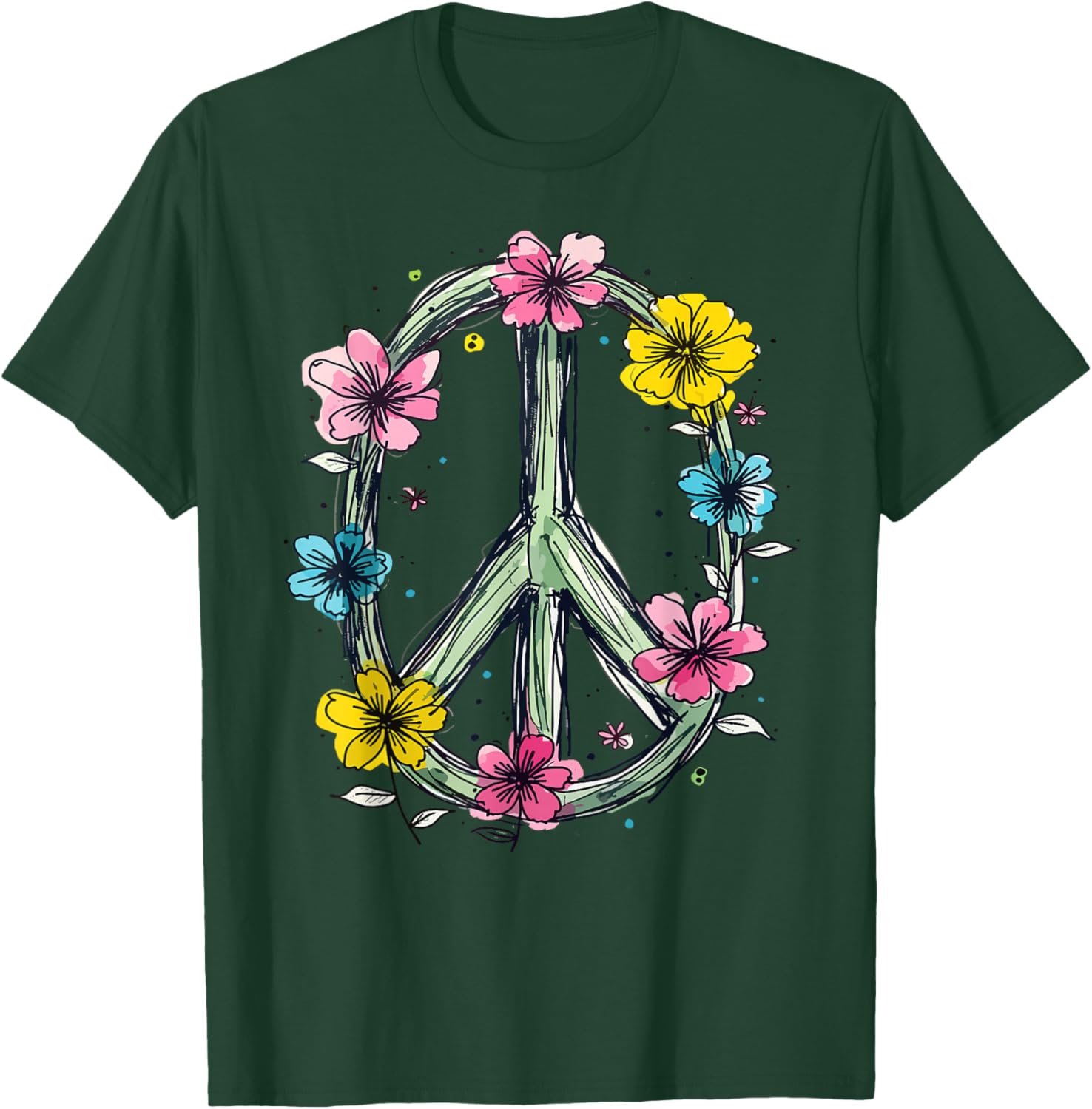 Flower Power Peace Sign T-Shirt for Women Love Hippie Style - 9
