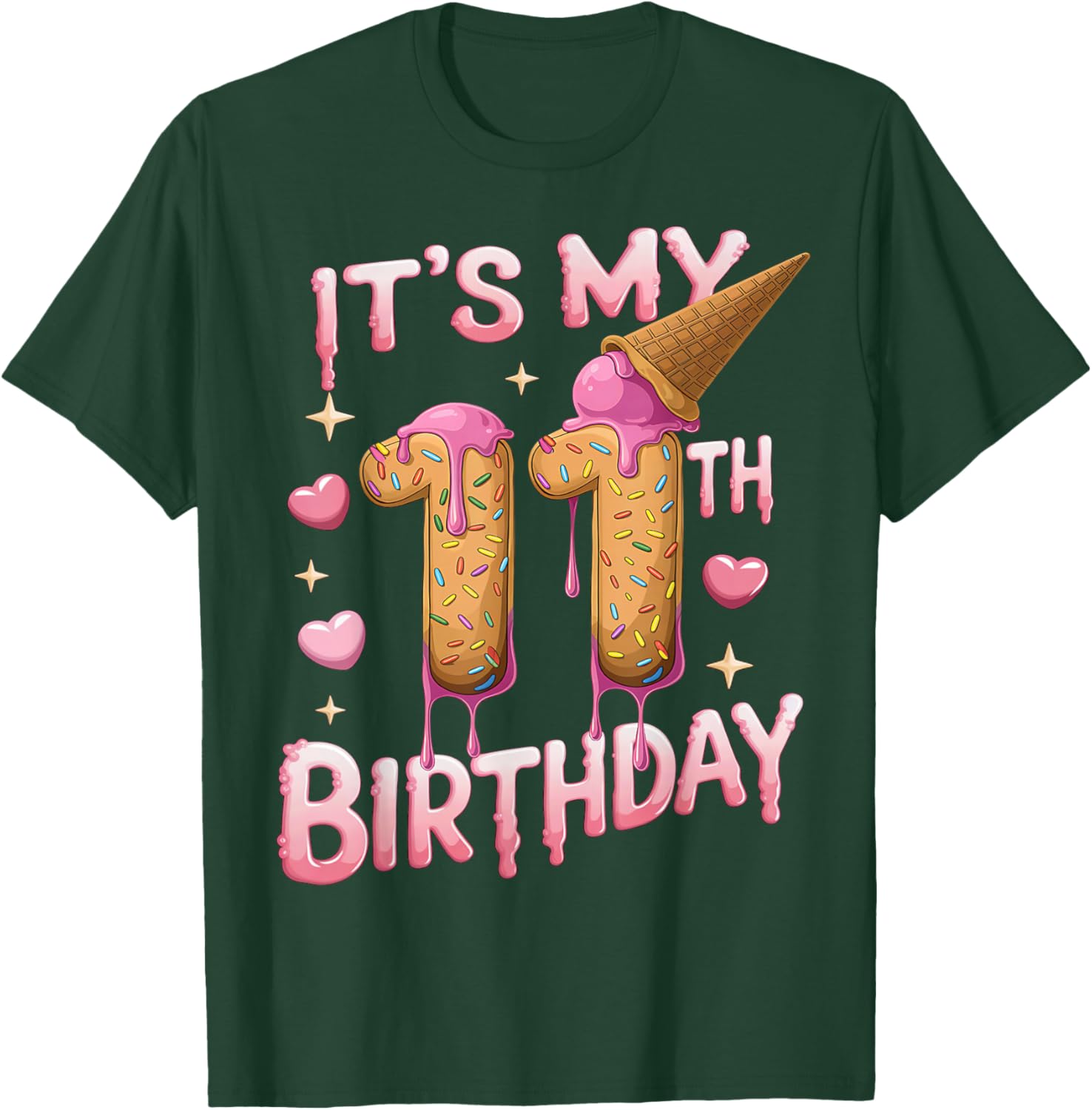 Cute Ice Cream 11th Birthday Shirt for Girls - Perfect Birthday Gift T-Shirt - 23