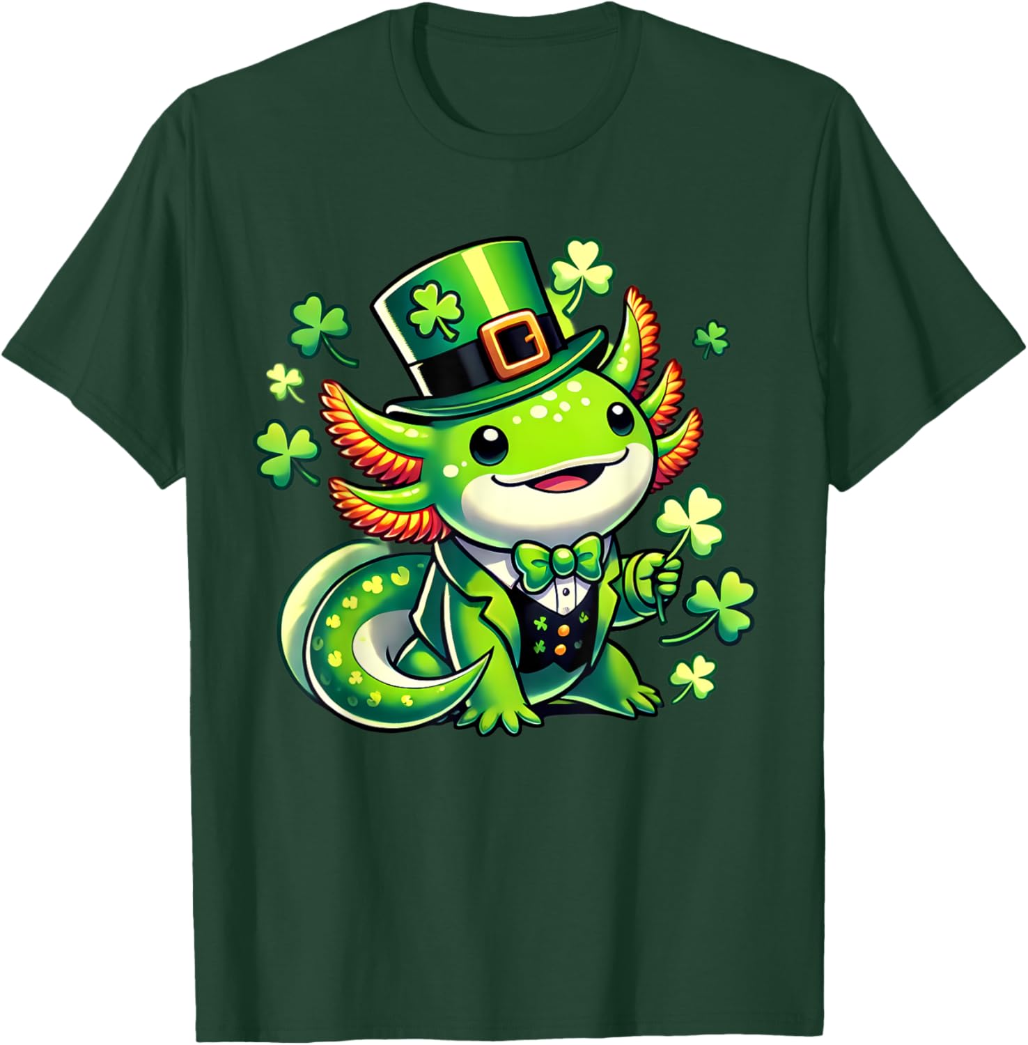 Cute St. Patrick's Day Axolotl Leprechaun T-Shirt for All Ages - 10