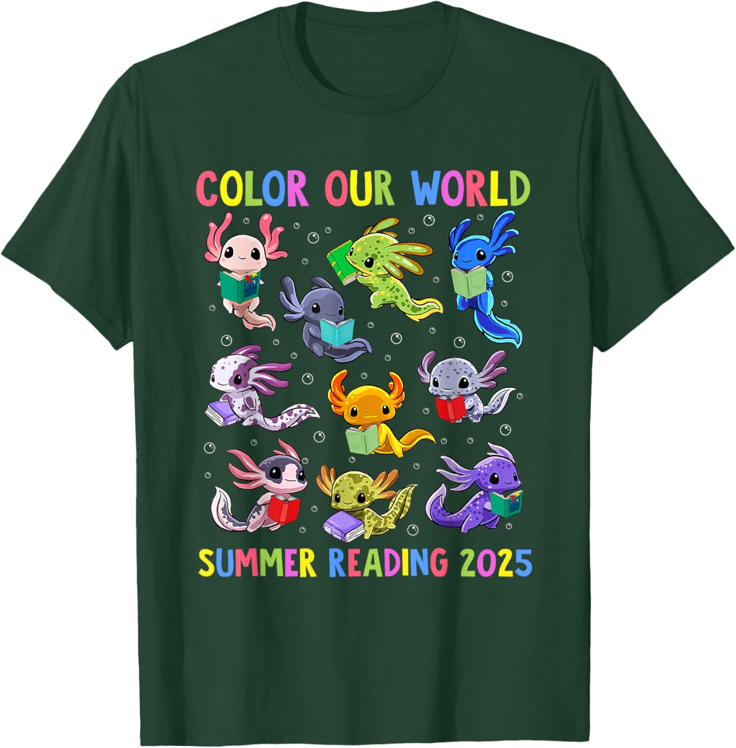 Color Our World Axolotl Summer Reading 2025 T-Shirt for Fun Adventures - 1