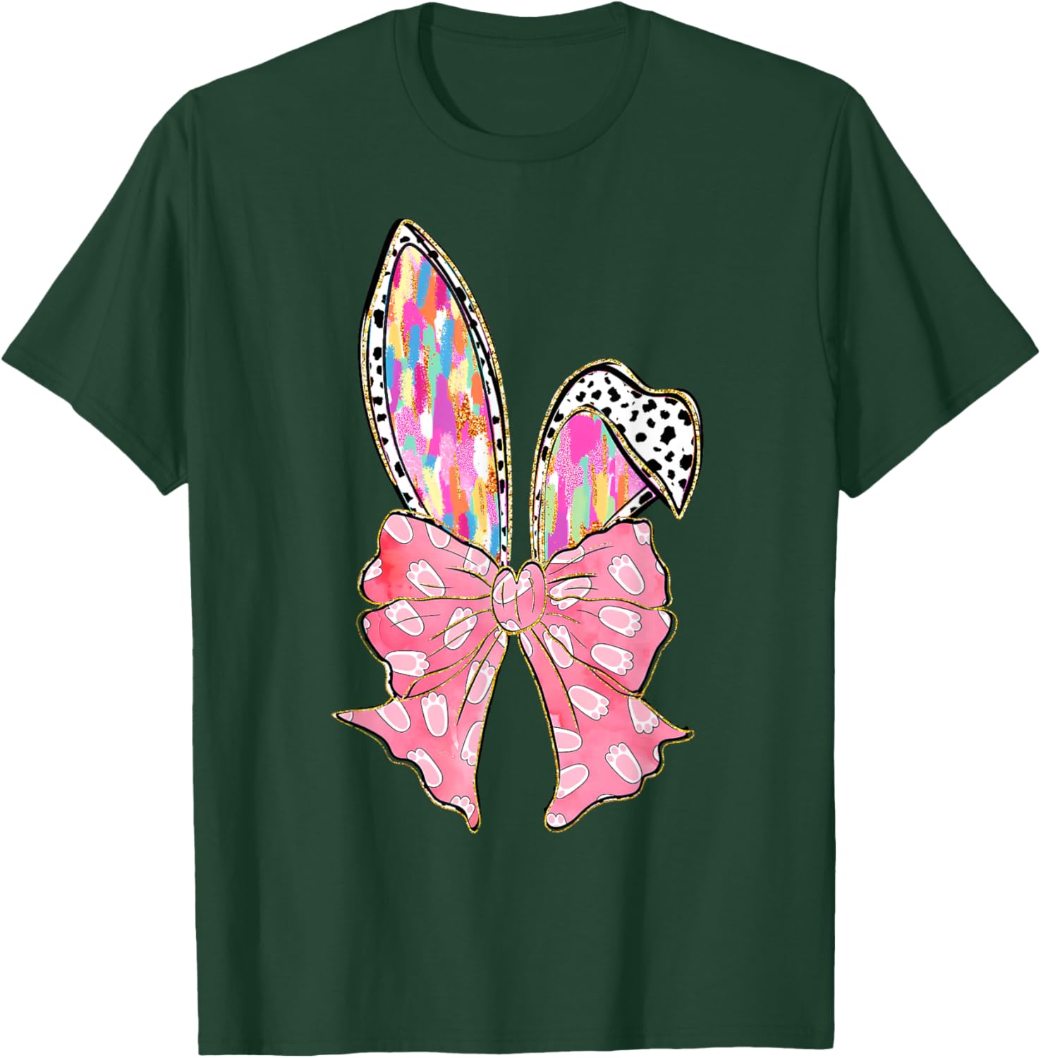 Cute Brushstroke Easter Bunny Coquette Bow Ears T-Shirt for Girls and Teens - 18
