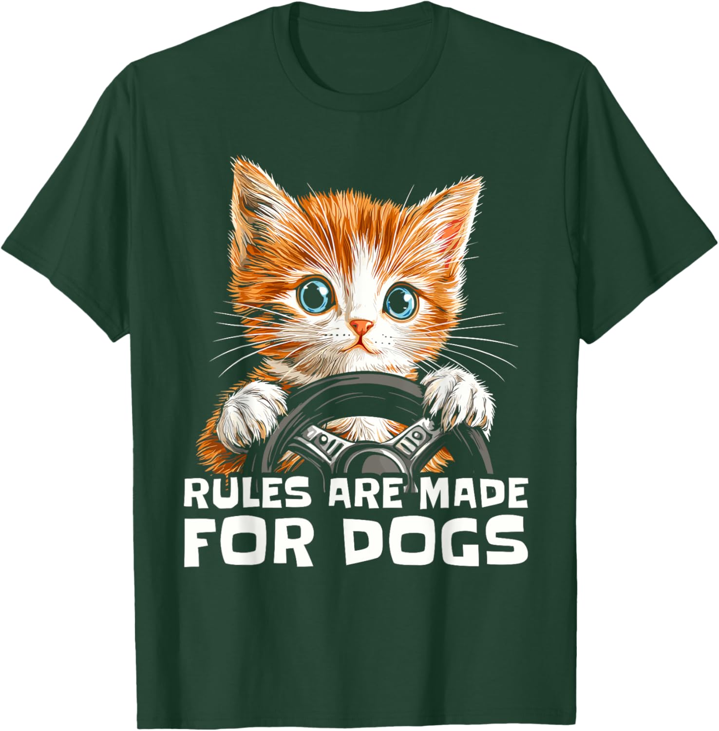 Funny Cat Lover T-Shirt - Rules Are Made for Dogs Driving Cat Shirt - 7