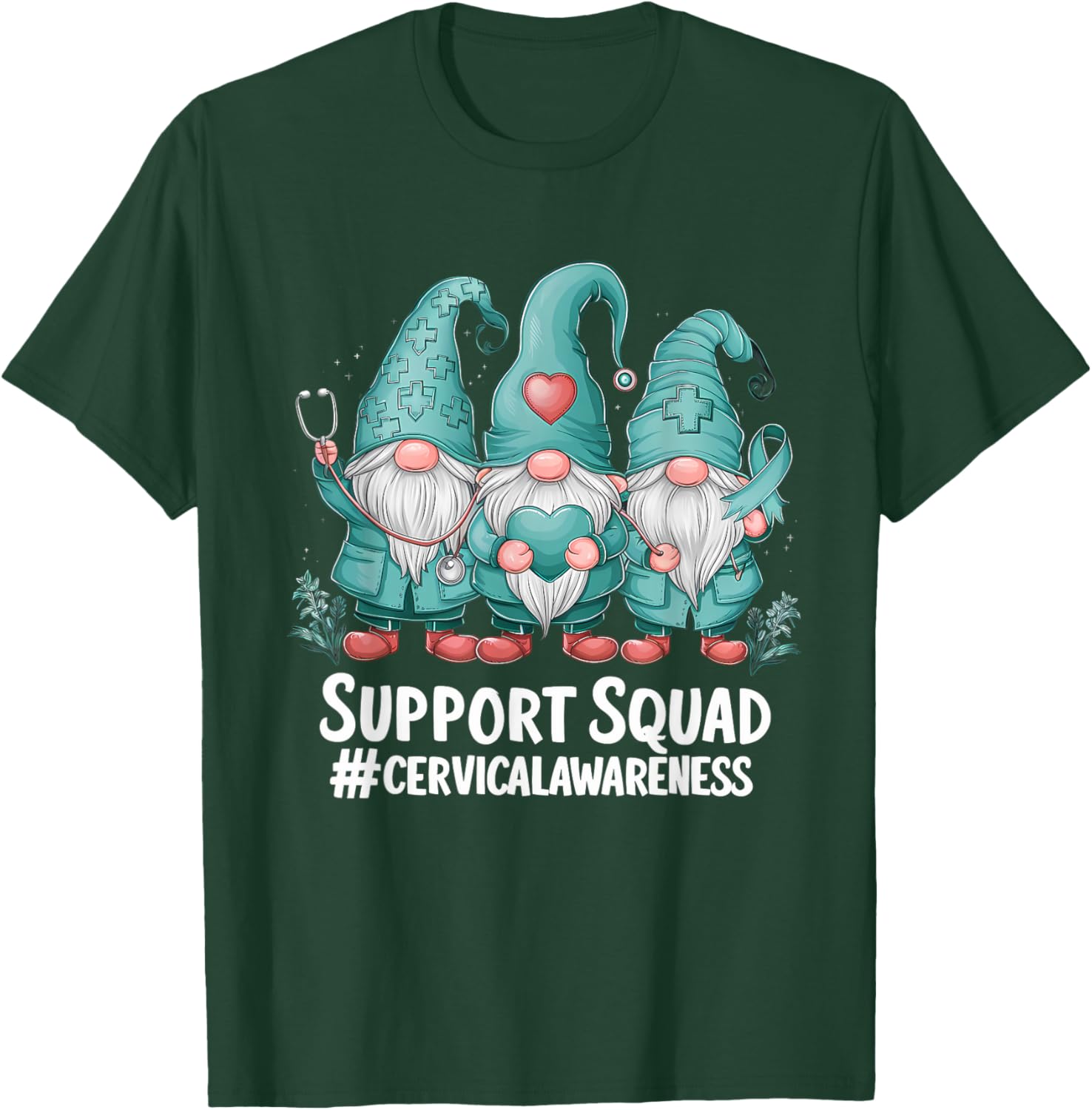 Cervical Cancer Awareness Teal Ribbon Gnome T-Shirt for Supporters - 10
