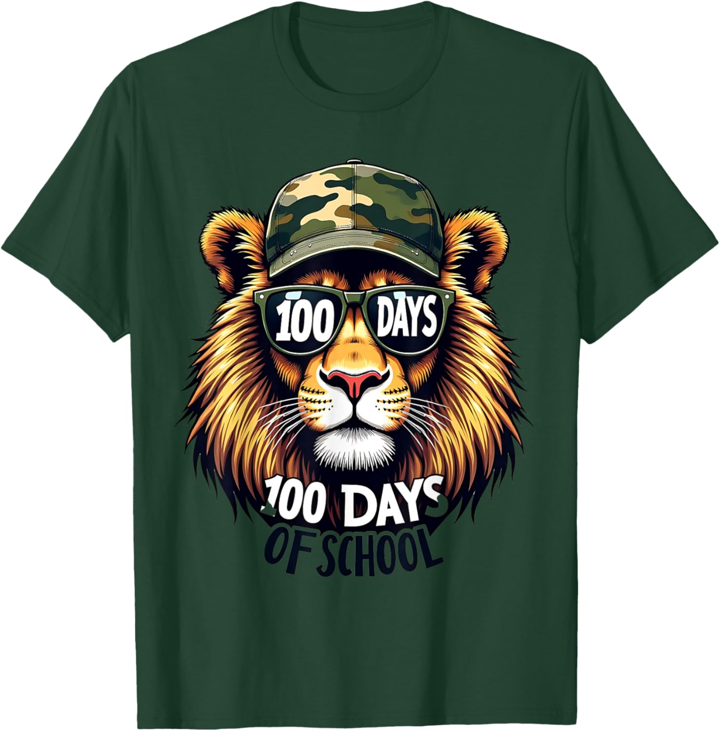 Cute 100 Days of School Lion Camo T-Shirt for Kids and Teachers - 14