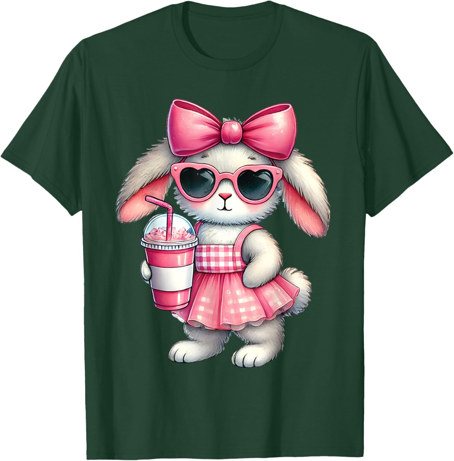 Cute Easter Bunny Drinking Iced Coffee T-Shirt for Women and Girls - 23