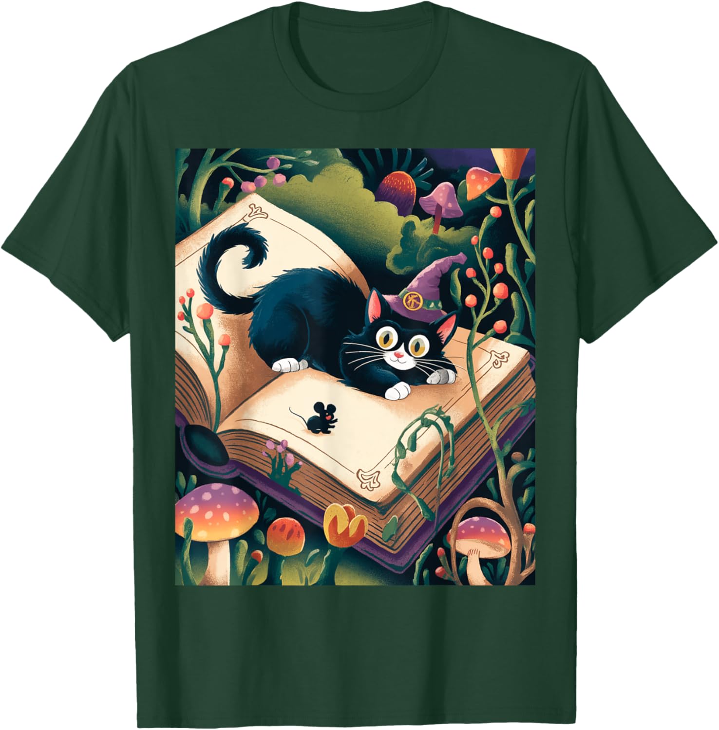 Enchanted Night Mystical Cat on Book T-Shirt for Cat Lovers - 11