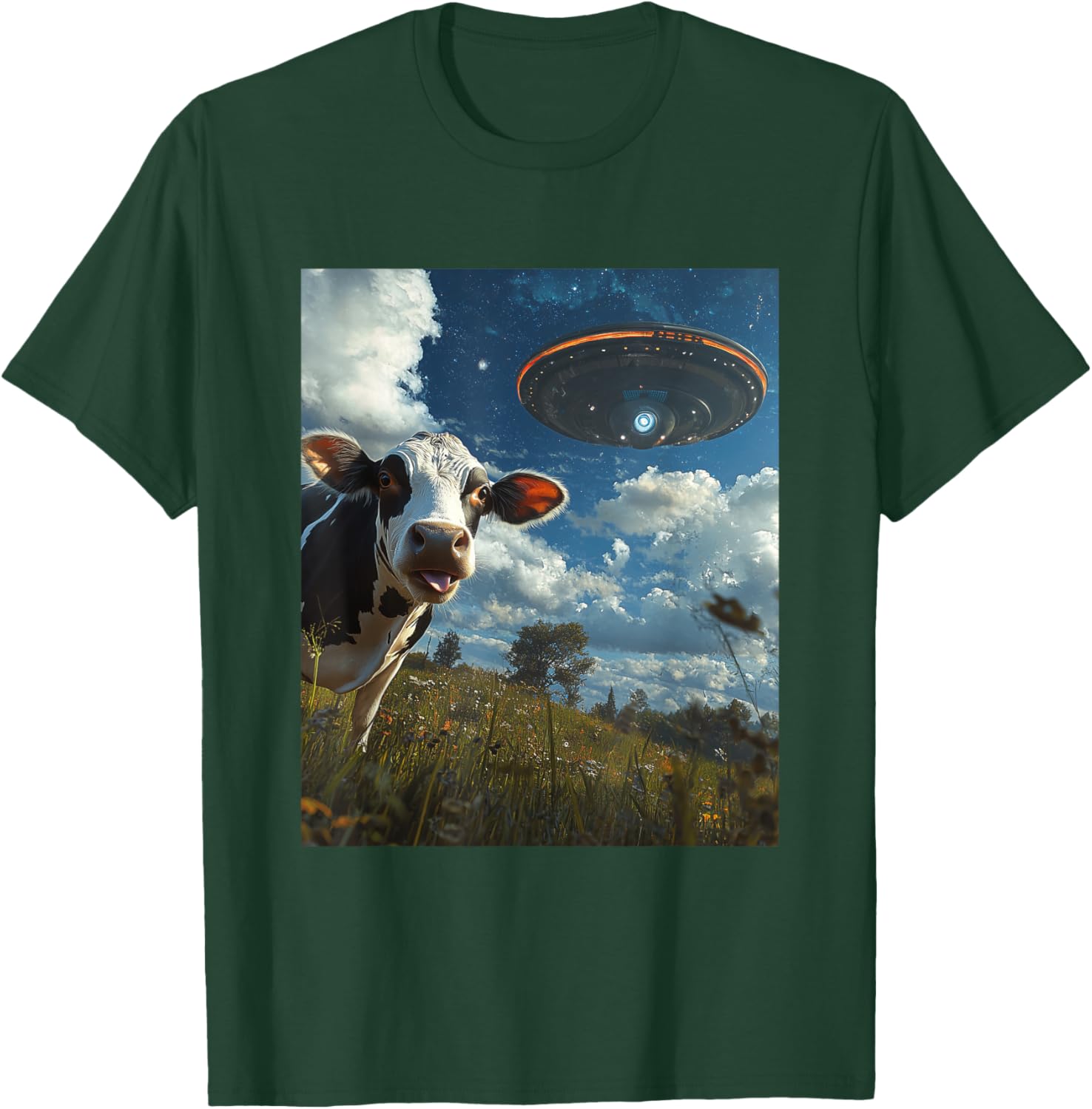 Funny Cow Selfie with Aliens UFO Graphic T-Shirt for Trendy Casual Wear - 2