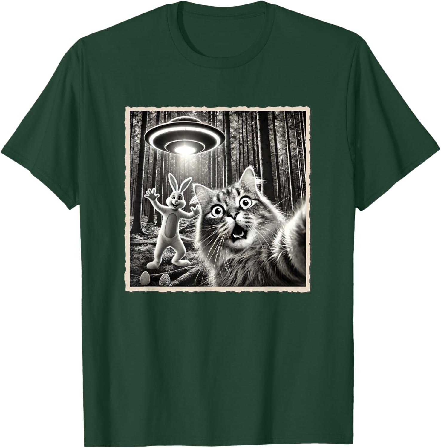 Funny Easter Bunny T-Shirt with Cat and UFO Selfie Design for Kids - 12