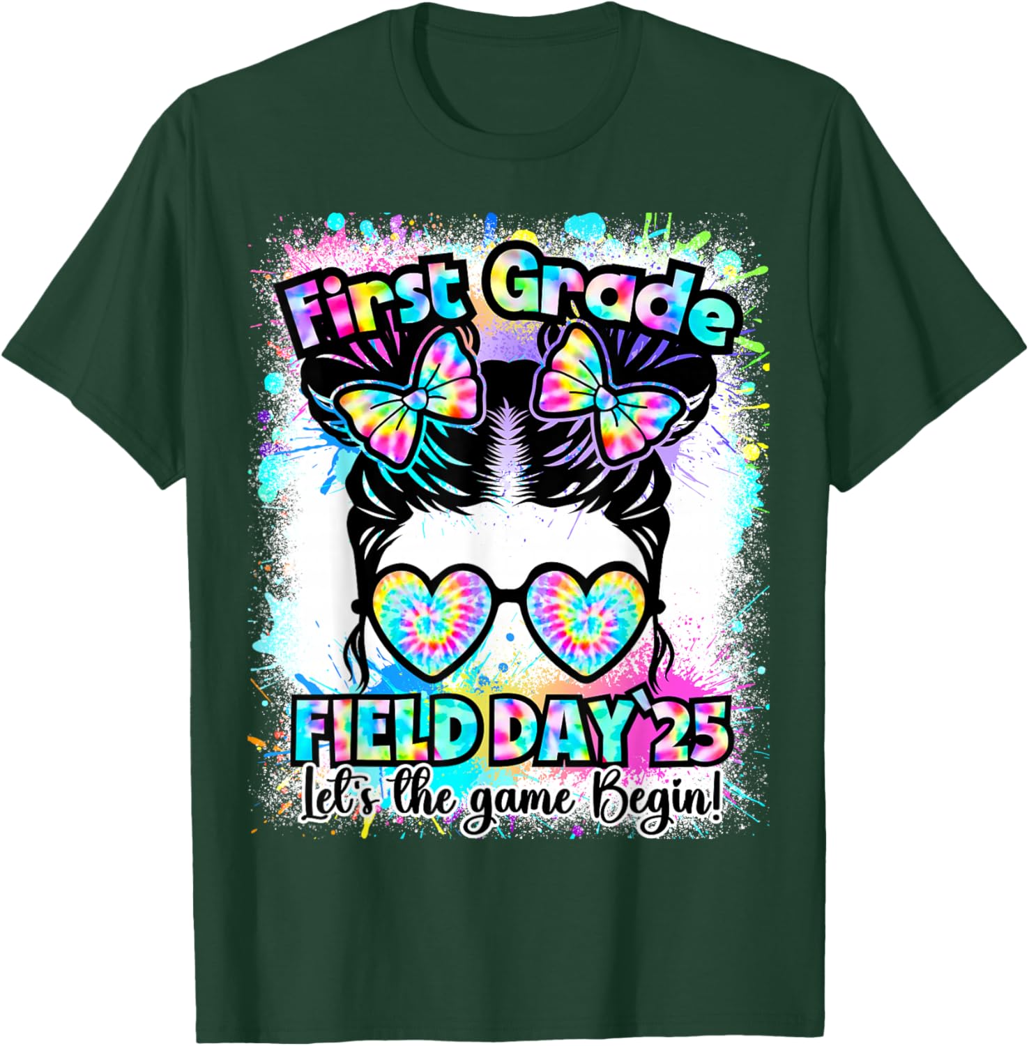 First Grade Field Day 2025 Messy Bun Teacher Kids T-Shirt Fun Design - 16
