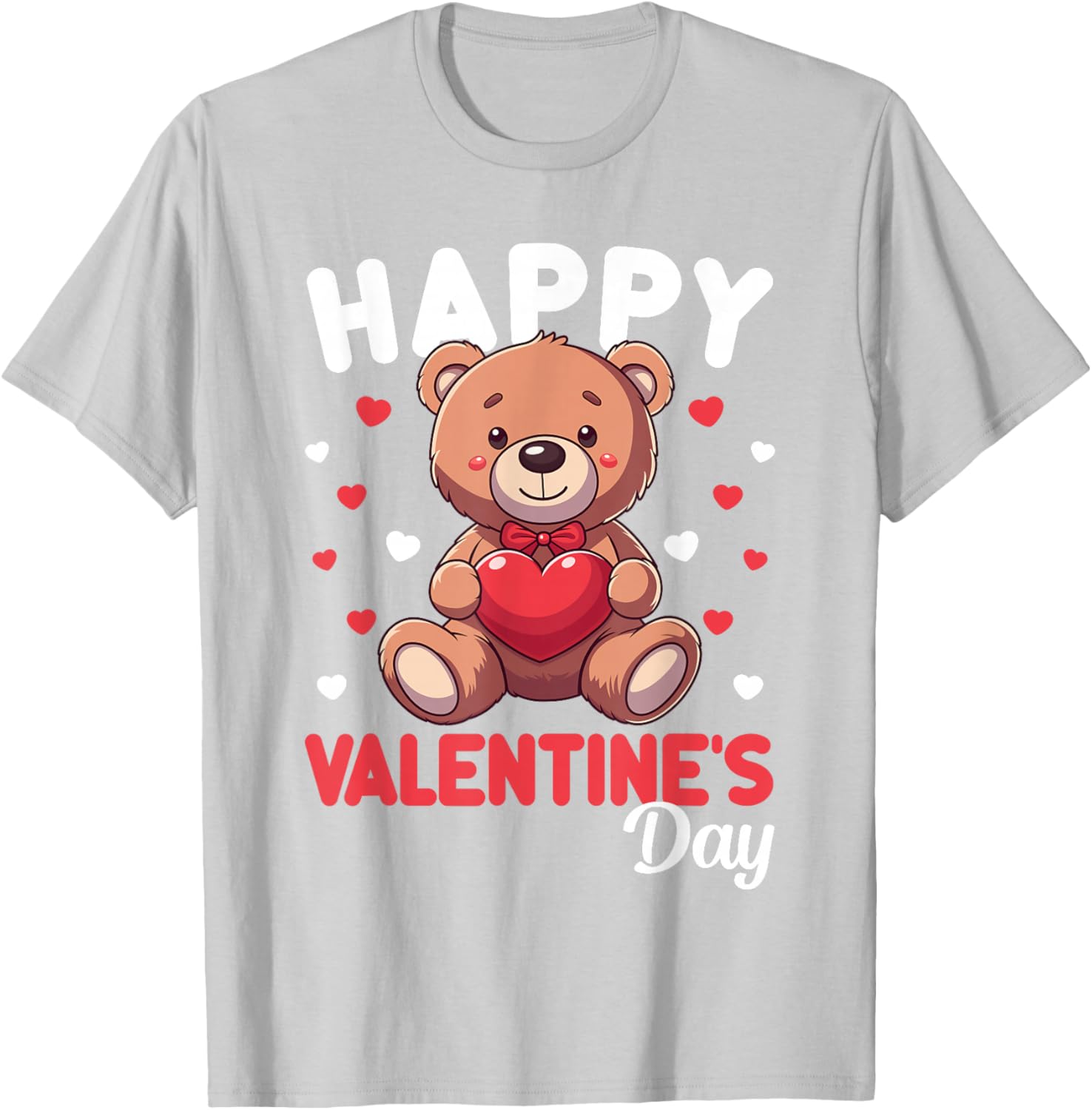 Cute Happy Valentine's Day Bear Heart T-Shirt for Kids and Women - 18