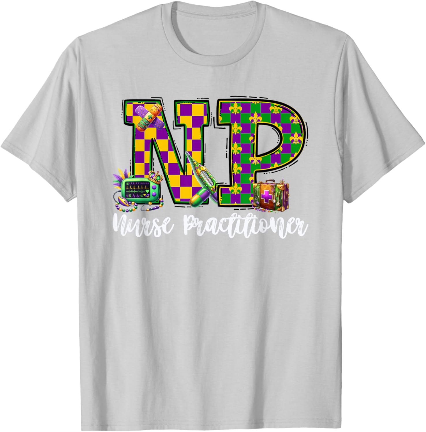 Cute Mardi Gras Nurse Practitioner T-Shirt for Women, Fun and Stylish - 16