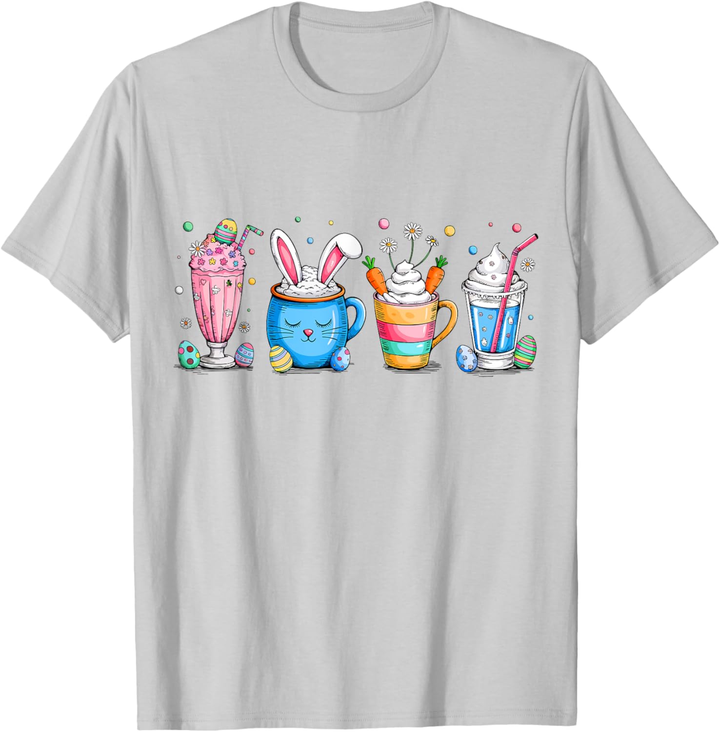 Cute Coffee Bunny T-Shirt for Women Girls with Easter Egg Design - 23
