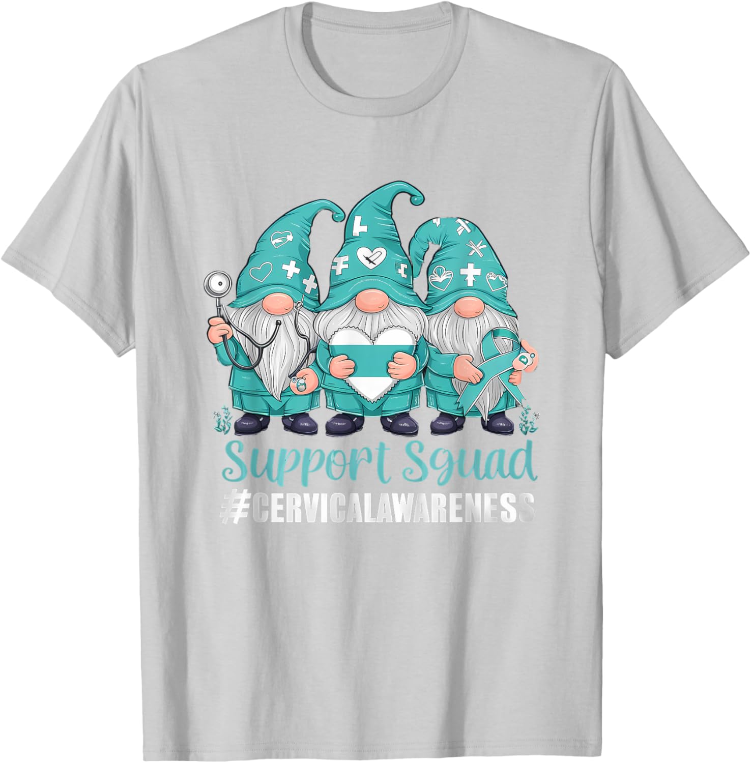Cervical Cancer Awareness Gnome Teal Ribbon T-Shirt for Supporters - 3