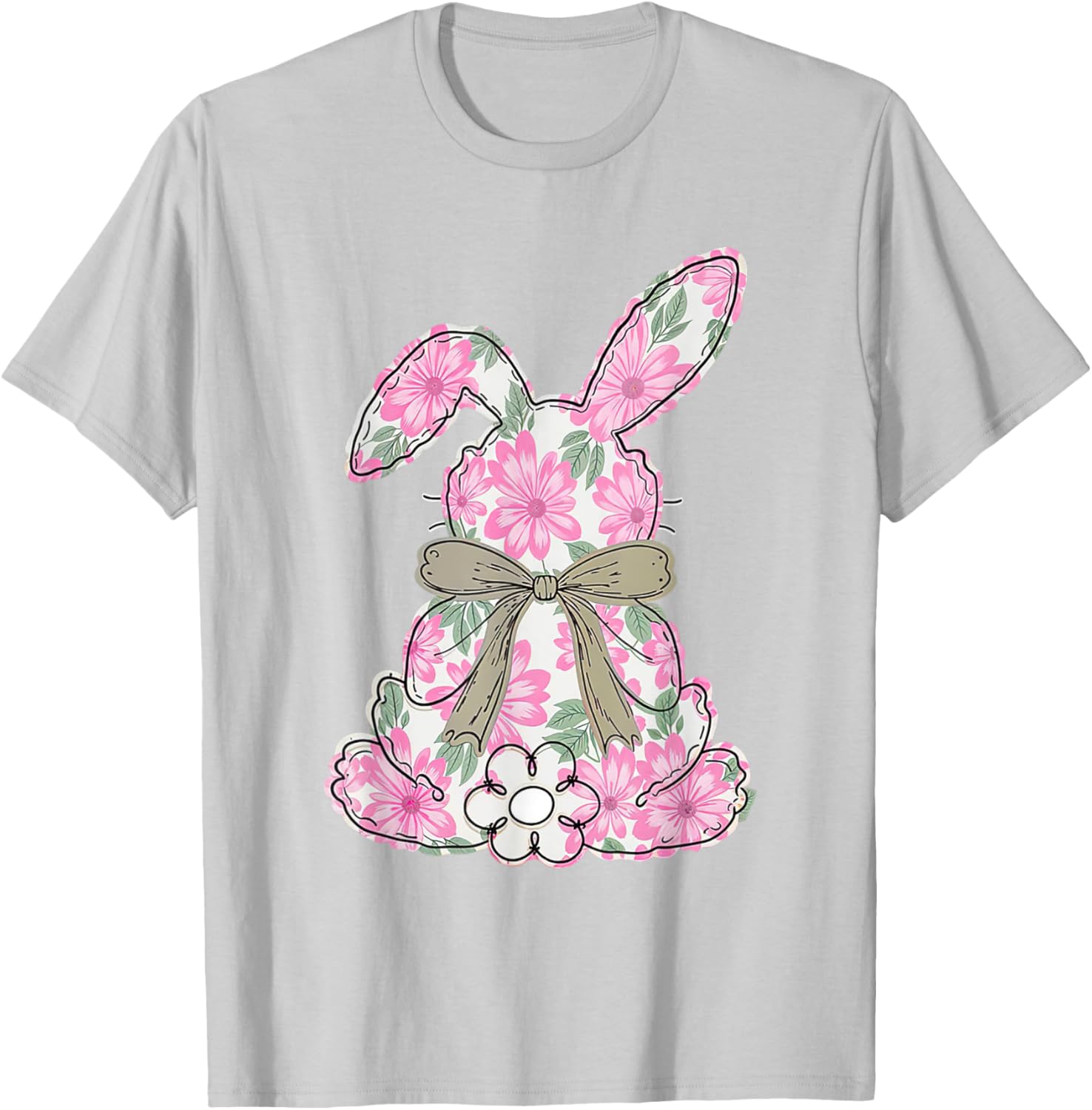 Coquette Floral Easter Bunny Kids Bow T-Shirt for Spring Celebrations - 15