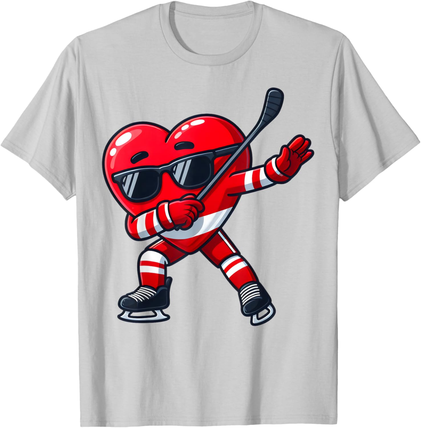 Cute Dabbing Heart Ice Hockey T-Shirt for Funny Valentine's Day Fun - 21