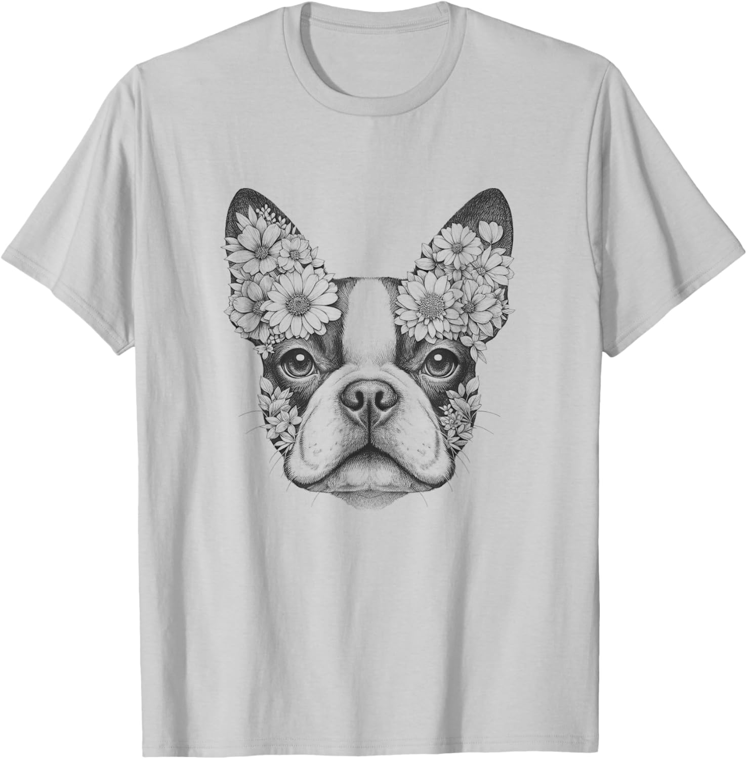 Floral Boston Terrier T-Shirt for Men and Women - Bostie Flower Design - 3