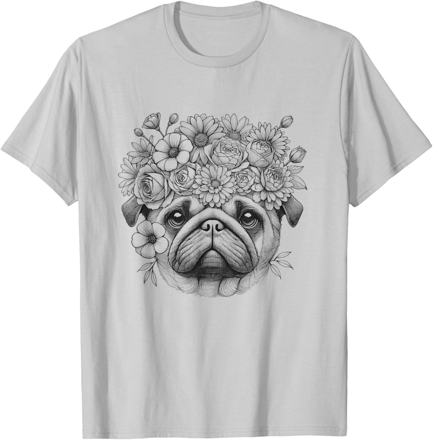 Floral Pug Face T-Shirt for Women and Girls – Cute Dog Design Apparel - 11