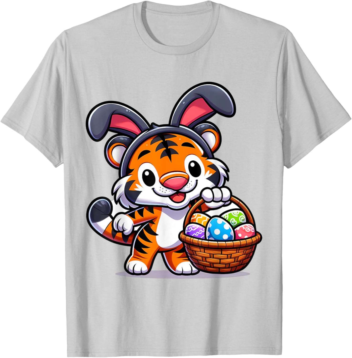 Cute Bunny Ear Tiger Easter Eggs T-Shirt for Kids and Babies - 8