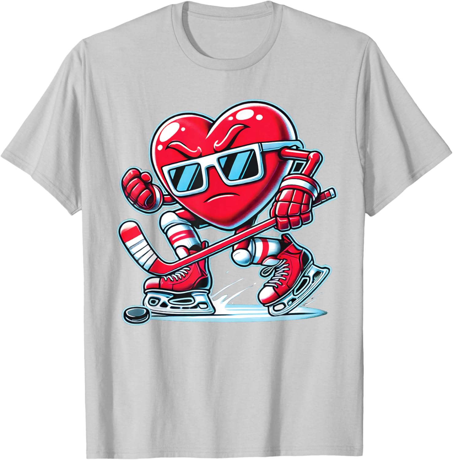 Cute Heart Ice Hockey T-Shirt for Valentine's Day - Men, Women, Boys - 29