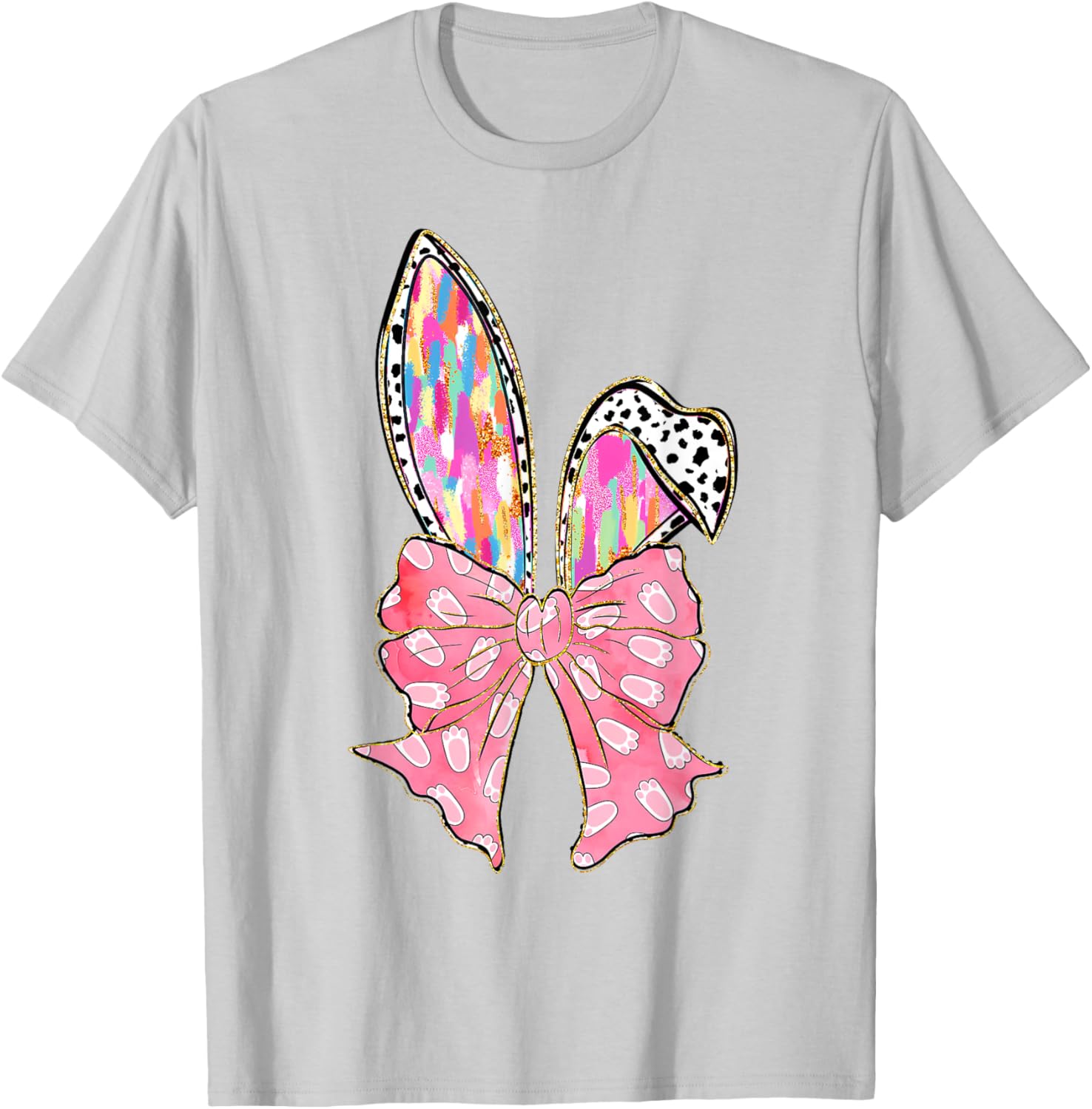 Cute Brushstroke Easter Bunny Coquette Bow Ears T-Shirt for Girls and Teens - 4