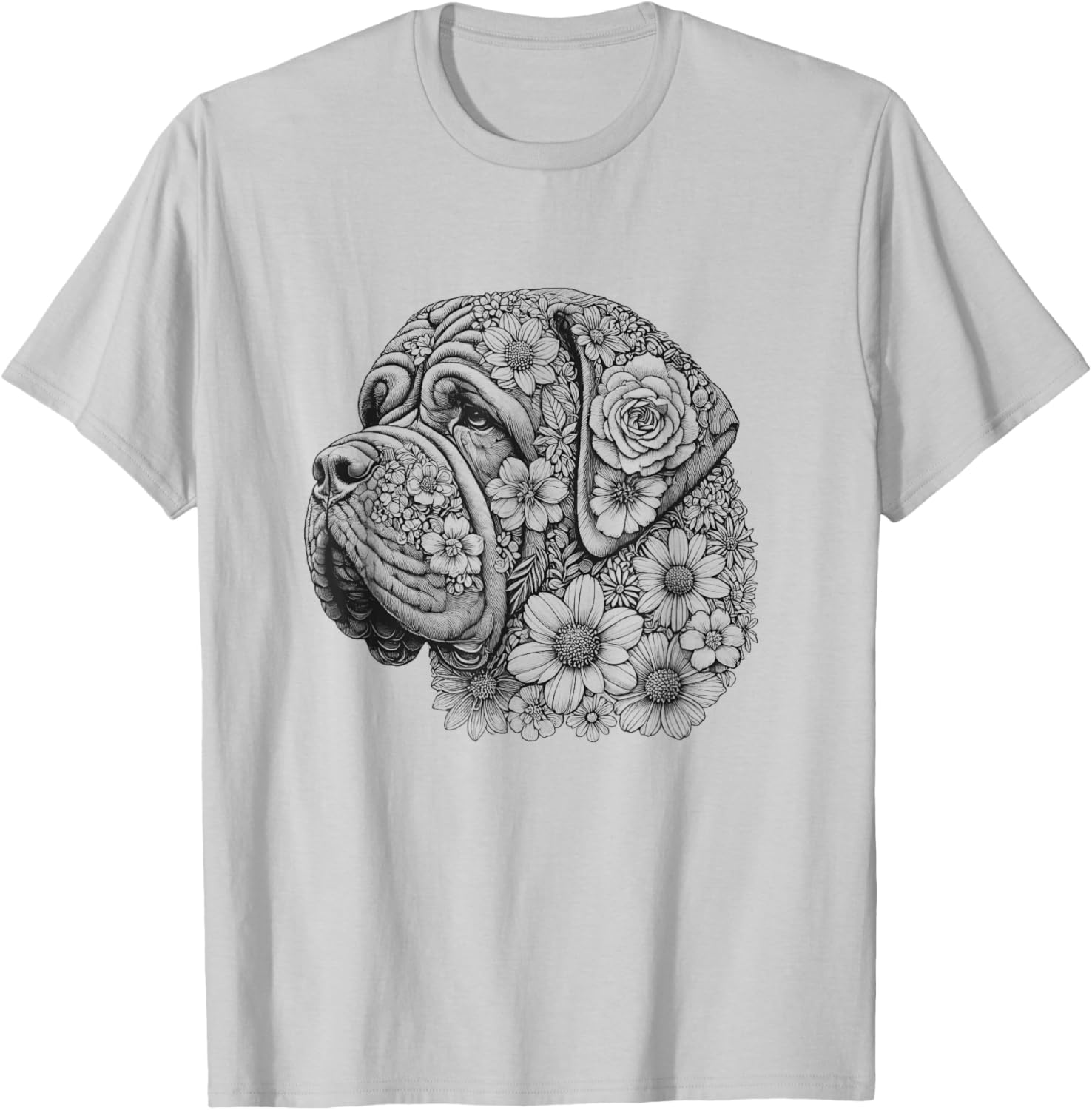 Floral English Mastiff T-Shirt for Girls and Women - Cute Dog Design - 1