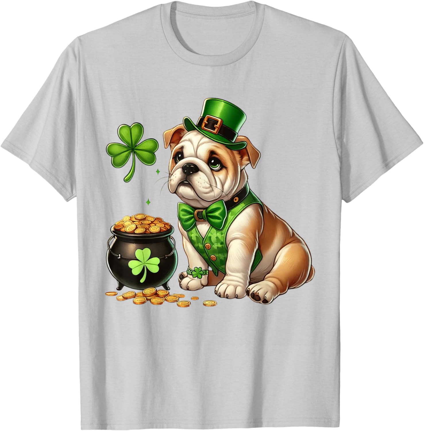 Cute Bulldog Leprechaun St Patricks Day Shamrock Kids T-Shirt - 2