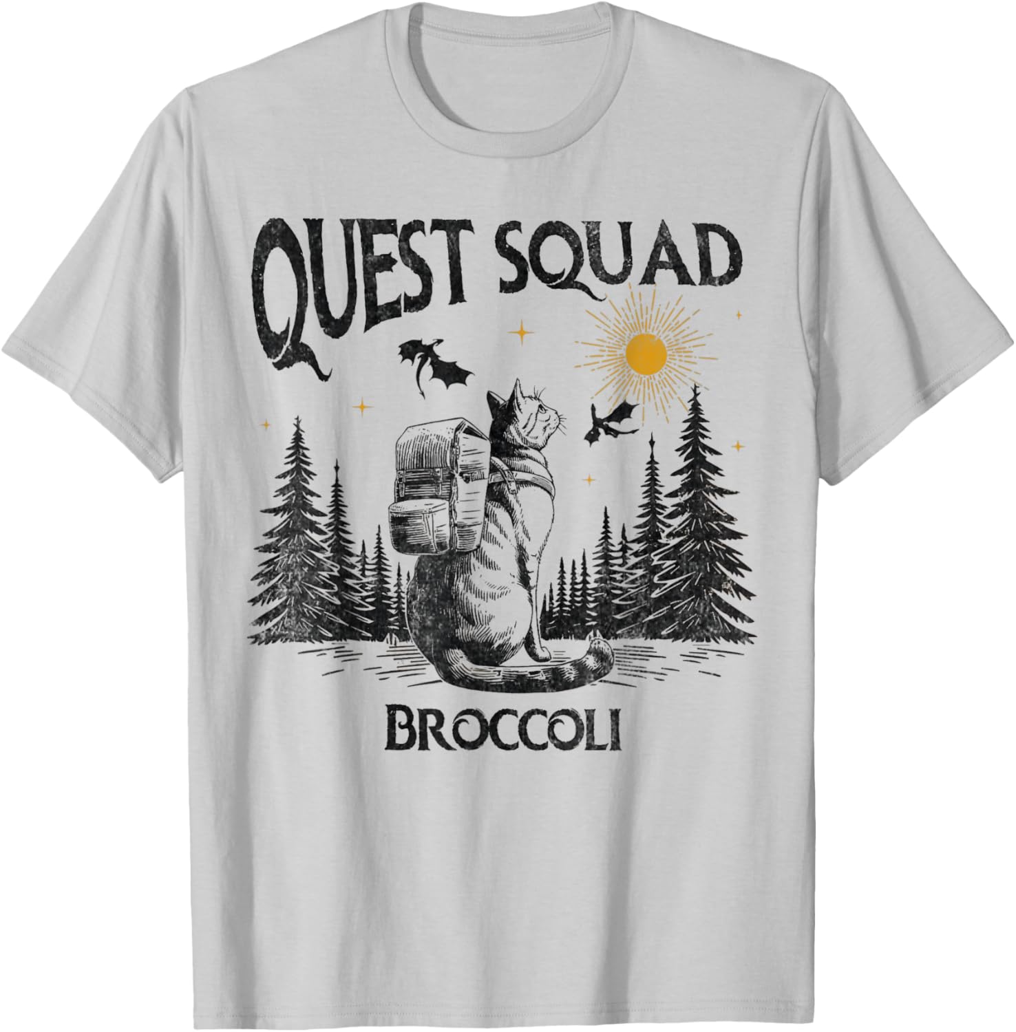 Funny Cat Broccoli Vintage T-Shirt for Men and Women - Quest Fantasy Squad - 1