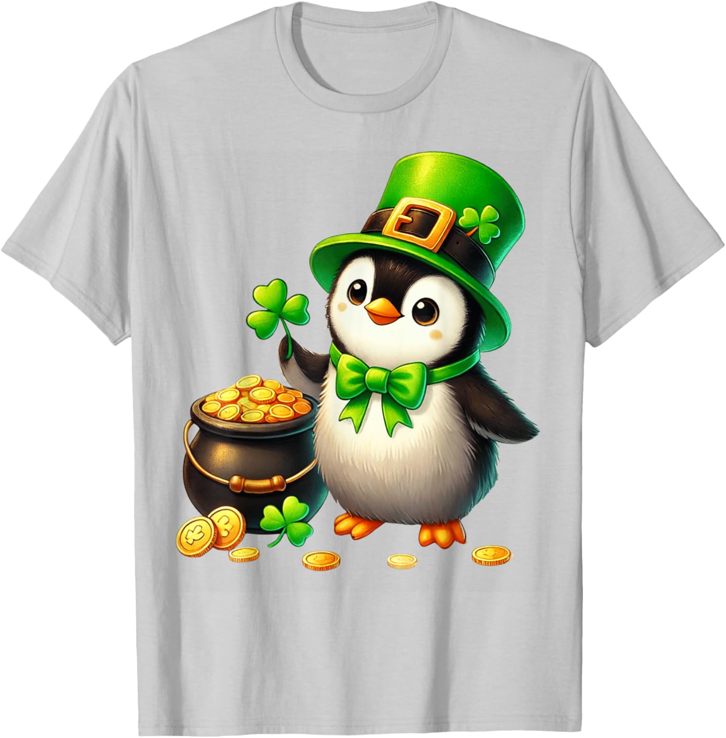 Cute Penguin Leprechaun St Patricks Day T-Shirt for Kids and Teens - 20