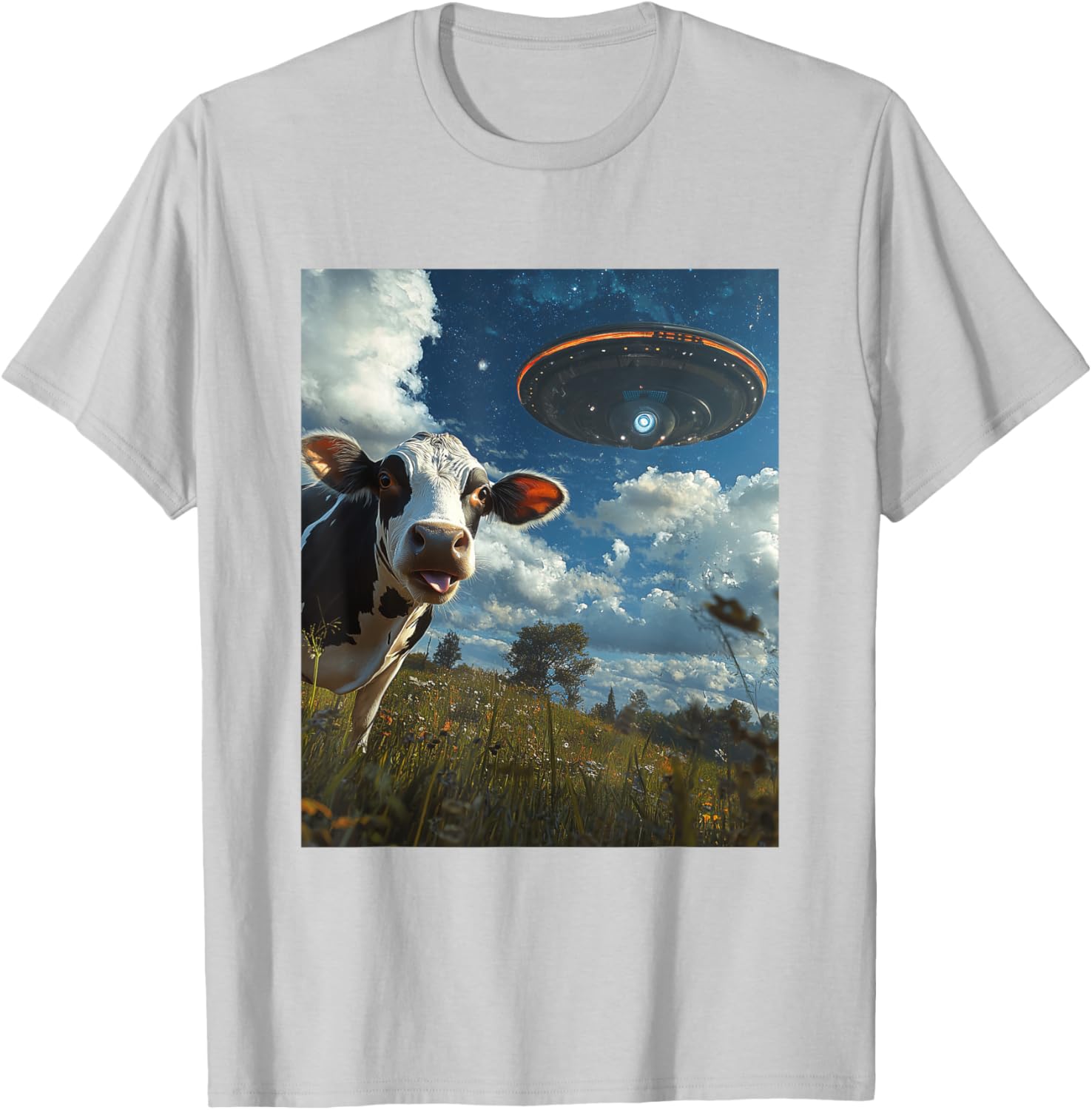 Funny Cow Selfie with Aliens UFO Graphic T-Shirt for Trendy Casual Wear - 26