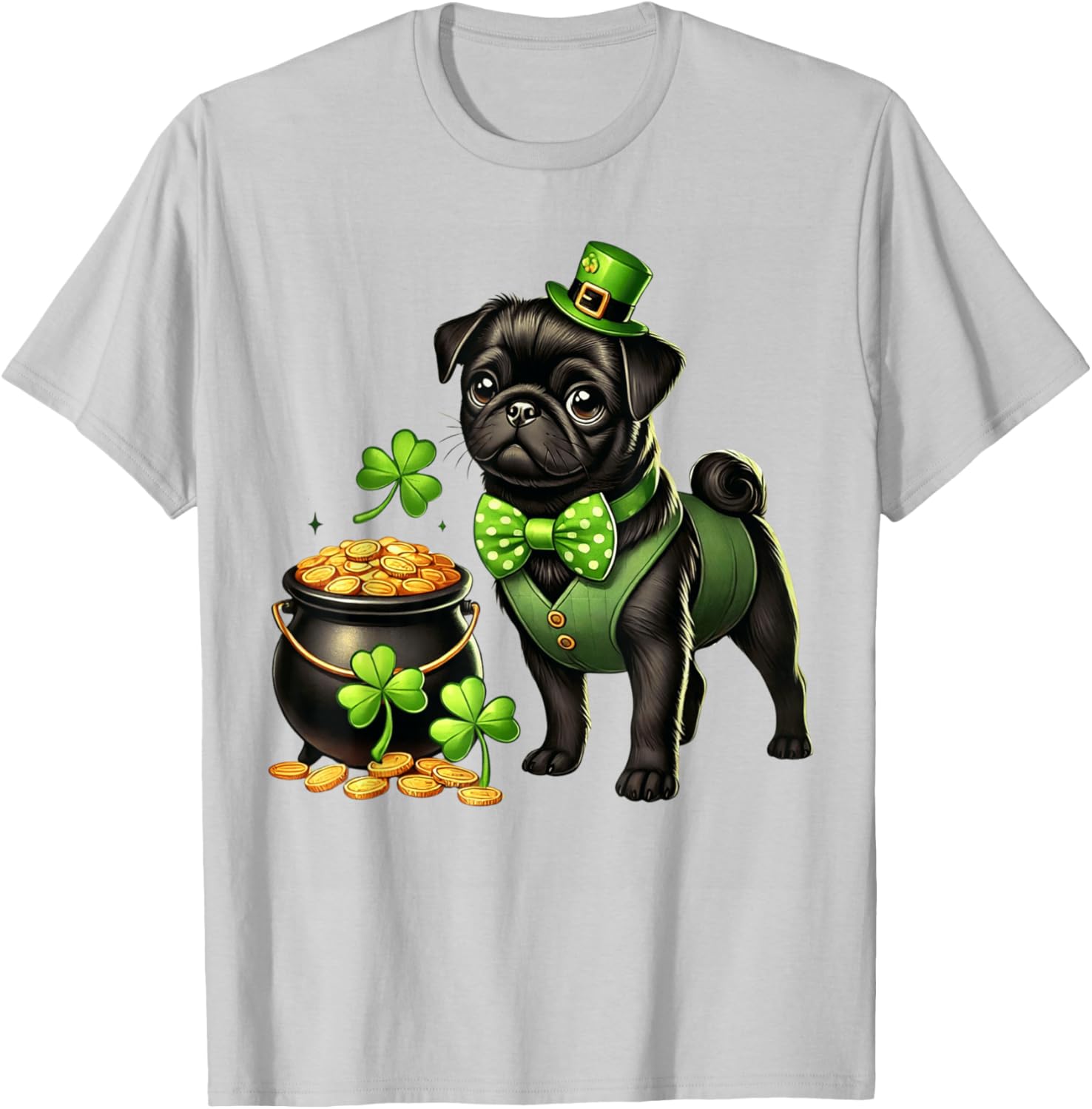 Cute Black Pug Leprechaun T-Shirt for Kids - St Patrick's Day Fun - 9
